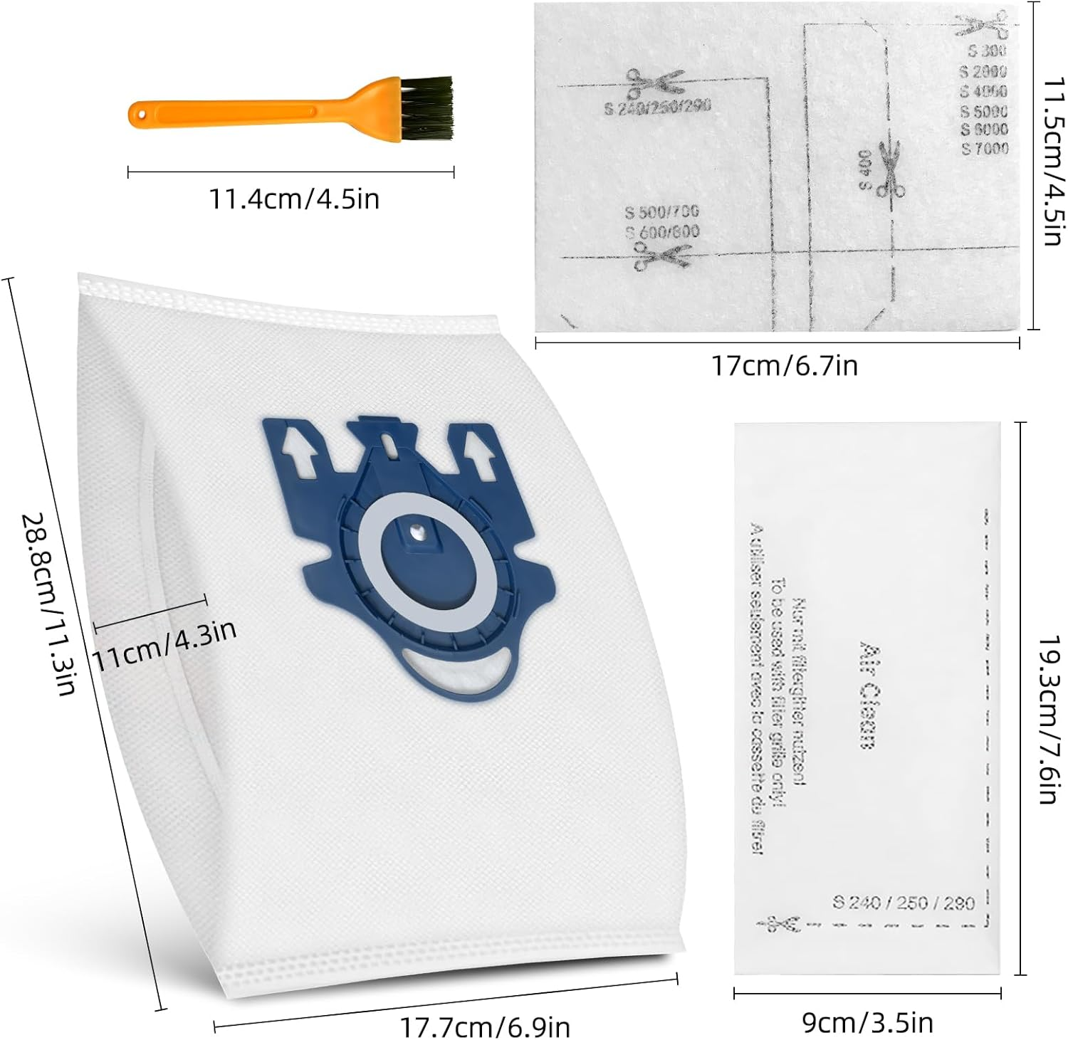 10 Pack 3D Airclean GN Vacuum Cleaner Bags 4 Set Air Filter for Miele Classic C1, Complete C1, Complete C2, Complete C3, S227, S240, S270, S400, S2, S5, S8 Series Canister Vacuum Cleaner(Gn-10) image number 1