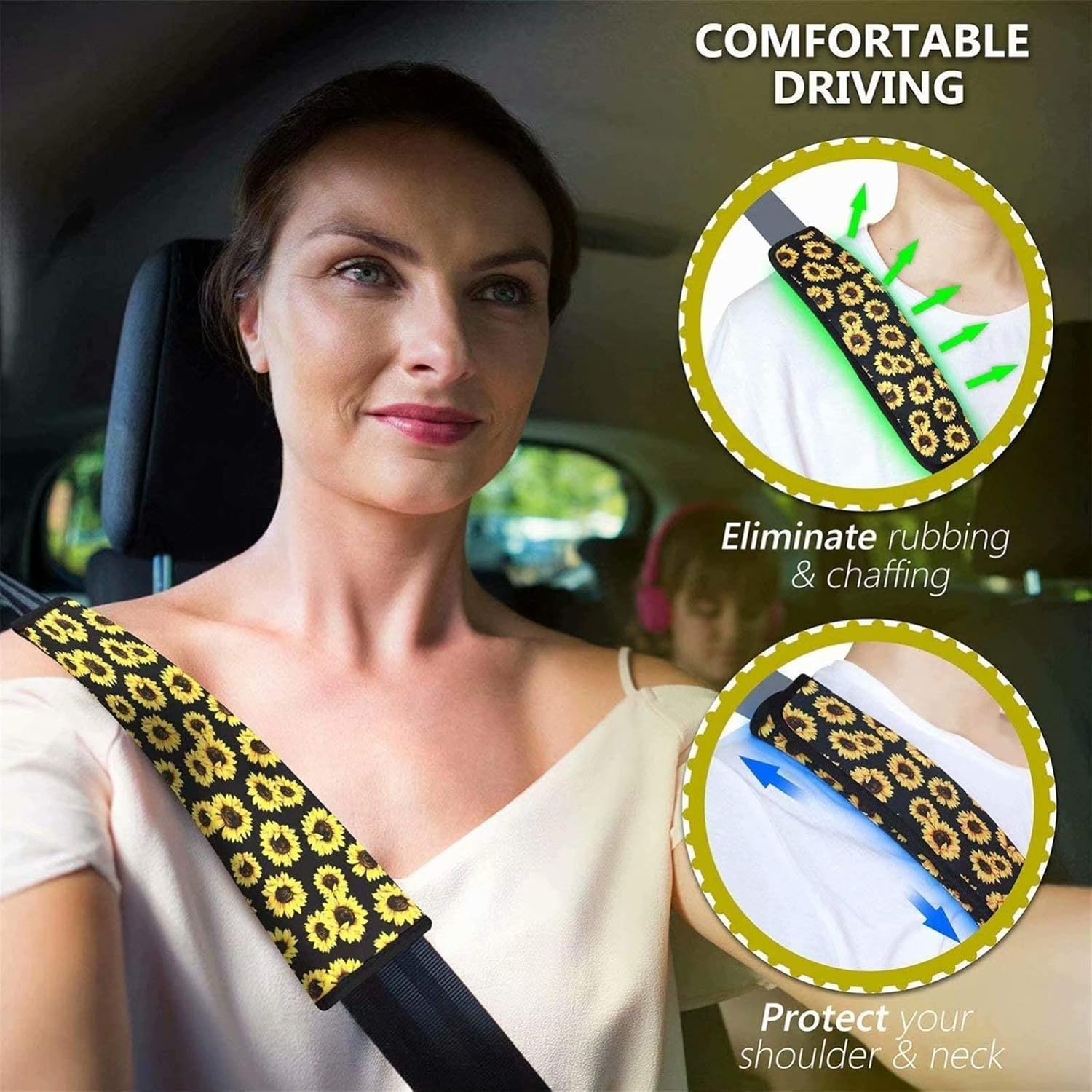 Dolyues Animal Leopard Print Car Seat Belt Cover Seatbelt Pads for Women Adults, All Season Universal Funny Shoulder Strap Padding for Vehicle, SUV, Full Set of 2, Tote Bags Scratchproof - Butterfly Moon image number 2