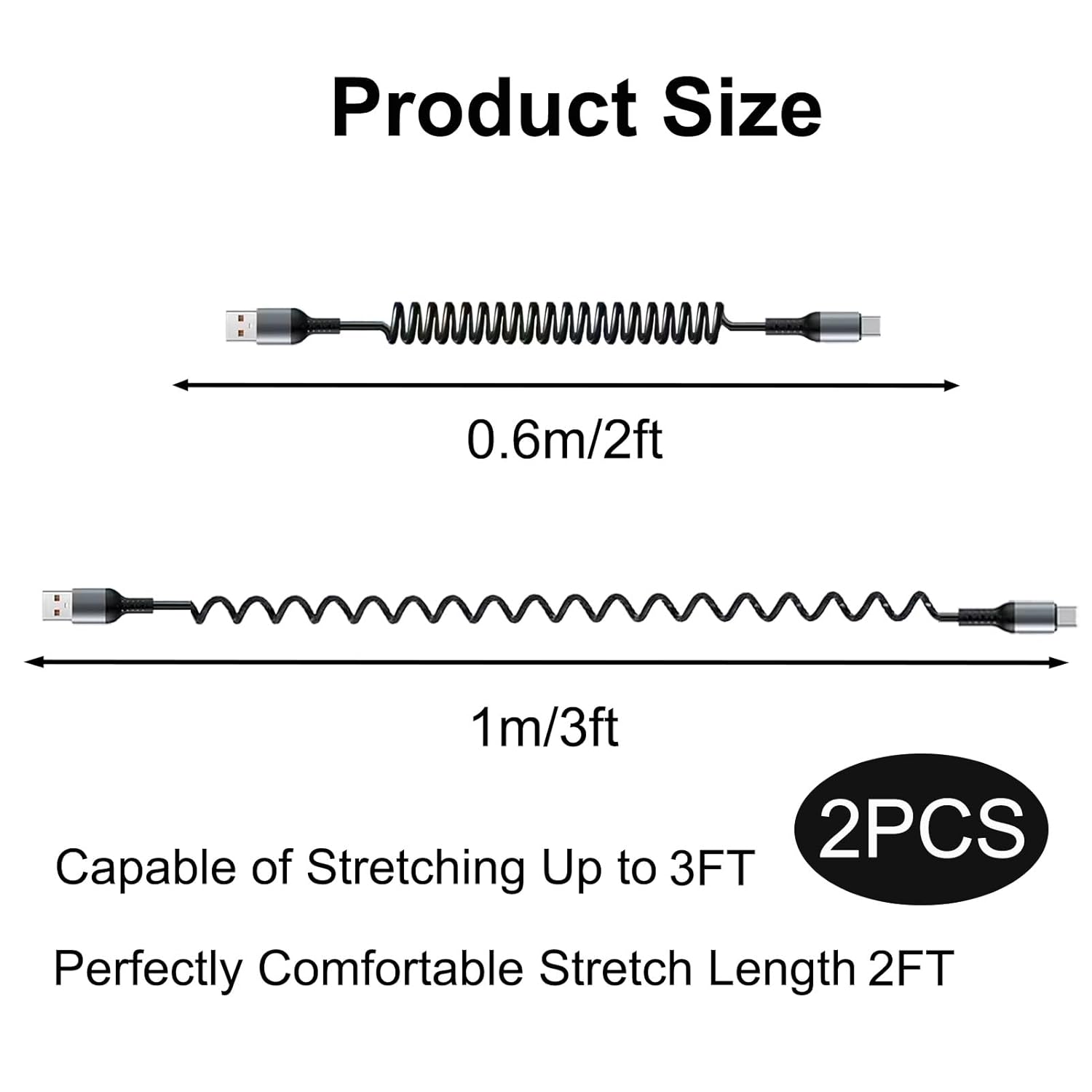 Coiled USB C Cable 120W 2-Pack, 1M USBA to USBC Fast Charging Car Cord with Extra Durability & Data Sync for Iphone 17/16/15, Galaxy S25/S24, Ipad, Macbook, Carplay and Android Auto image number 1