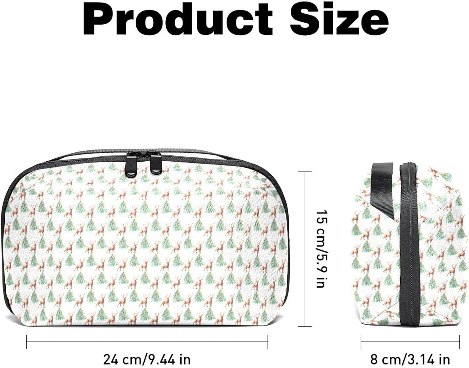 Toiletry Bag Hanging Dopp Kit for Men Water Resistant Shaving Bag with Large Capacity for Travel, Christmas Cartoon Elk and Tree image number 2