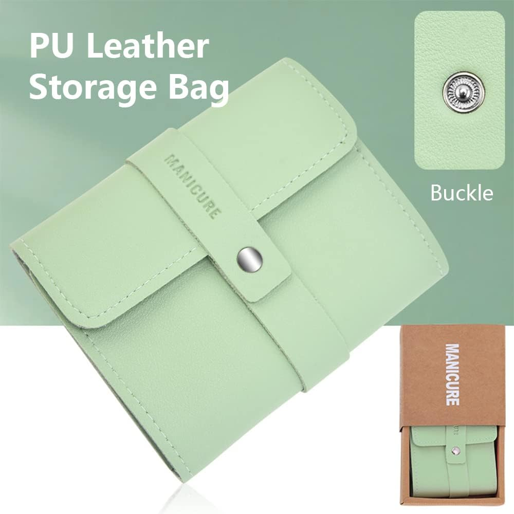 Set of 16 Manicure Pedicure Set Stainless Steel Nail Clippers Kit Portable Nail Trimming Set and Grooming Tools with Storage Bag, Green