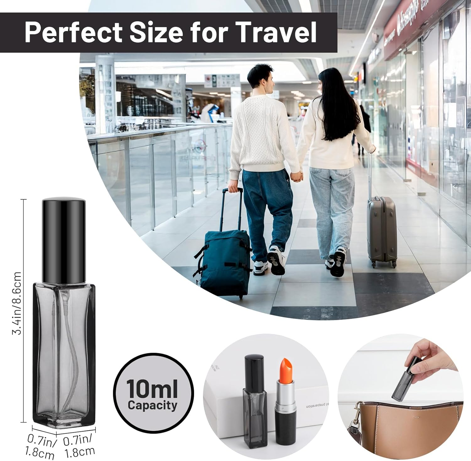 Segus Perfume Atomiser 10Ml, 10 Pcs Glass Refillable Perfume Bottle, Aftershave Spray Bottle, Empty Fragrance Atomiser, Travel Aftershave Dispenser for Handbag, Pocket, Purse (Black) image number 3