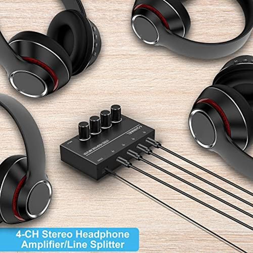 4 Channel Stereo Audio Amp Audio Amplifier Headphone Splitter with 4 3.5MM Headphone Output and 3.5MM Audio Input image number 4