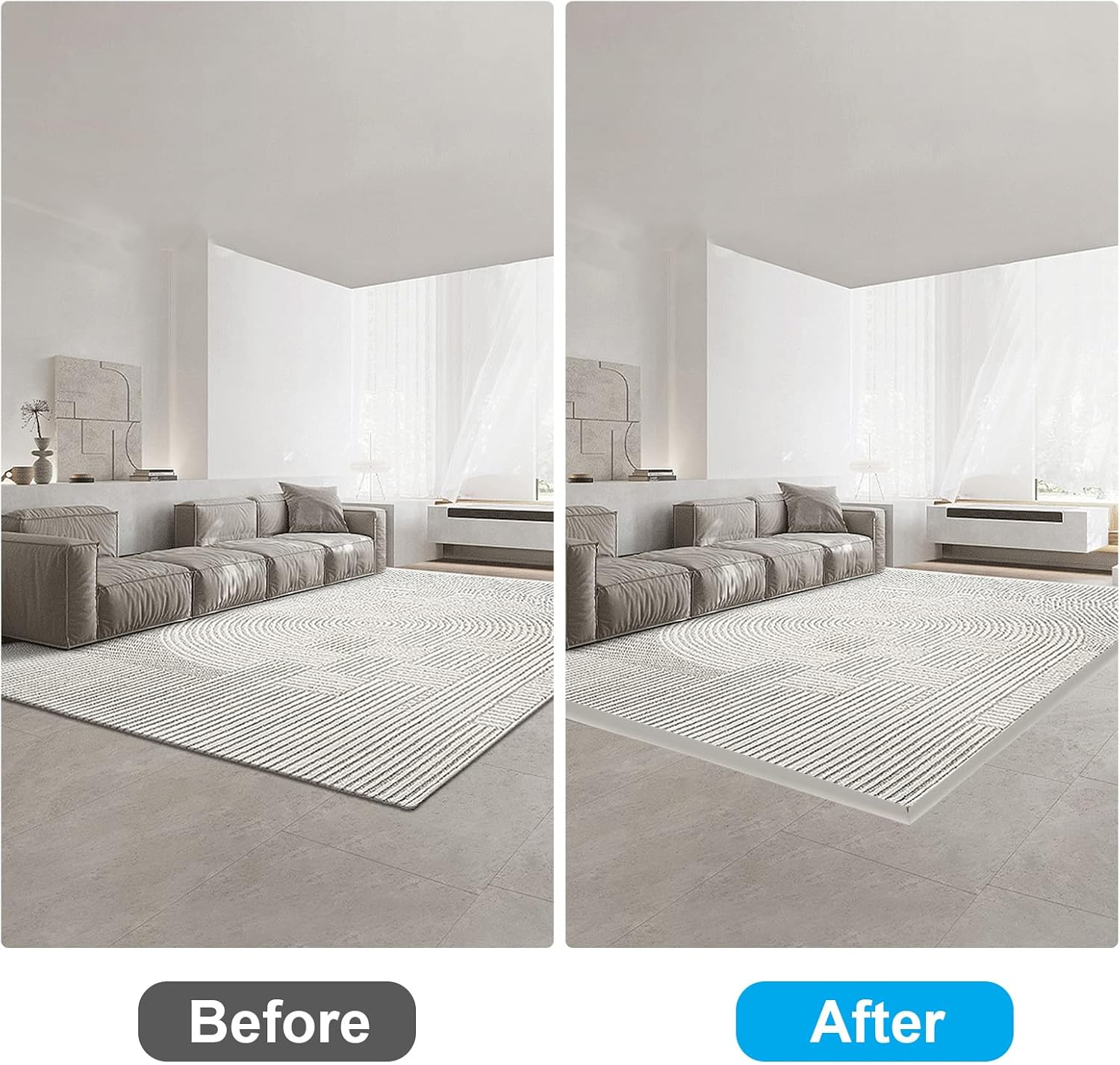 Carpet Edge Trim Strip, 1/3/5/10M Self Adhesive TPE Carpet to Floor Edging Strip, Flexible Cuttable Laminate Floor Door Strip for Bedroom (5M) - 1M image number 4