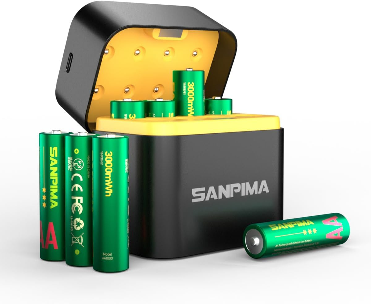 1.5V Rechargeable Aa Batteries Lithium 8 Pack with Fast Charger,3000Mwh High Capacity Aa Lithium Batteries,Constant Output Li-Ion Double a Batteries Cycle Times up to 1600X (3000-8-J) image number 6