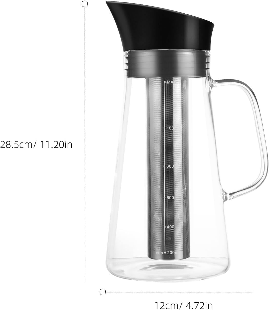 PERSELOSO Large Capacity Portable Heat-Resistant Glass Coffee Kettle with Filter Cold Brew Coffee and Tea Pot Lightweight and Easy to Clean for Travel and Home Use image number 2