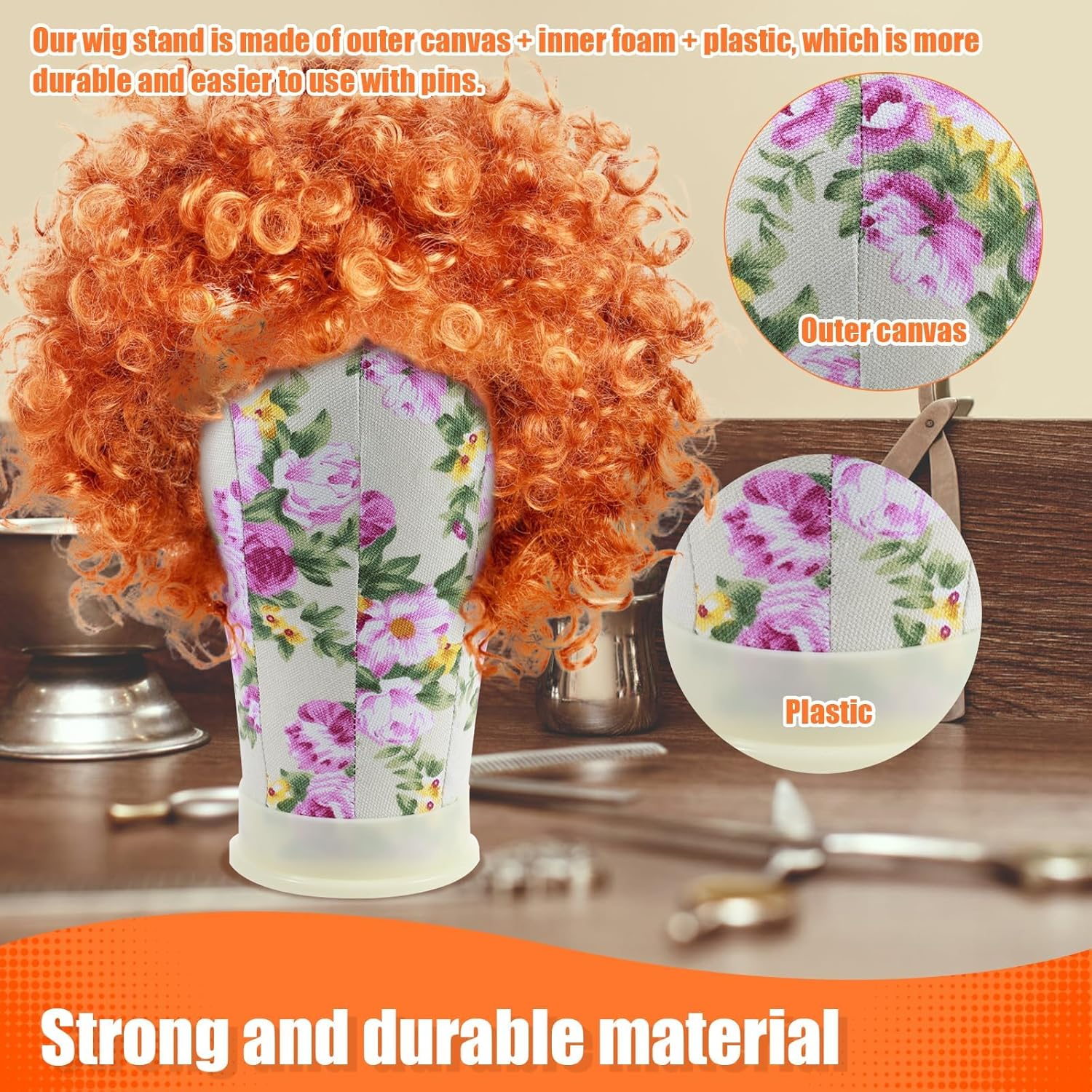 Canvas Block Head, 22Inch Wig Head Stand, Canvas Wig Head, Versatile Wig Block Head, Mannequin Wig Head, Styling Wig Head with Pins Wig Head Table Stand for Wigs Making Styling Display (Purple) image number 6