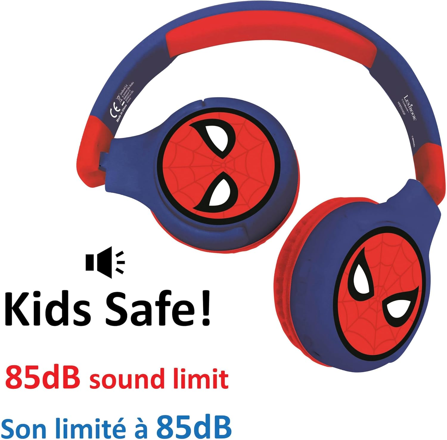 LEXIBOOK, Spiderman, 2-In-1 Bluetooth Headphones Stereo Wireless Wired, Kids Safe for Boys Girls, Foldable, Adjustable, Red/Blue, HPBT010SPLXB image number 3