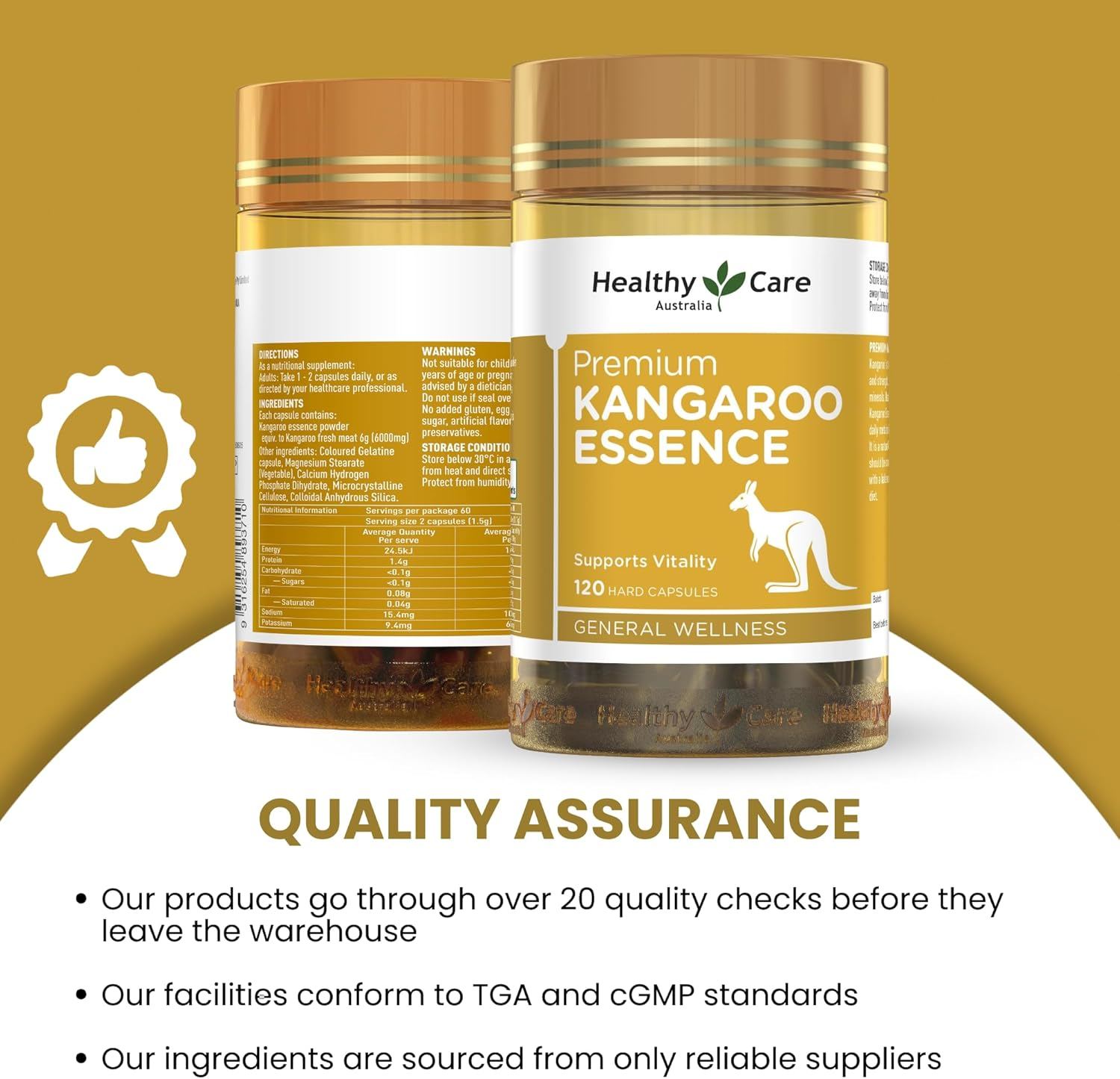 Healthy Care Premium Kangaroo Essence - Supports Vitality and Metabolic Health - Premium Dietary Supplement - All-Natural Ingredients- 120 Capsules image number 3