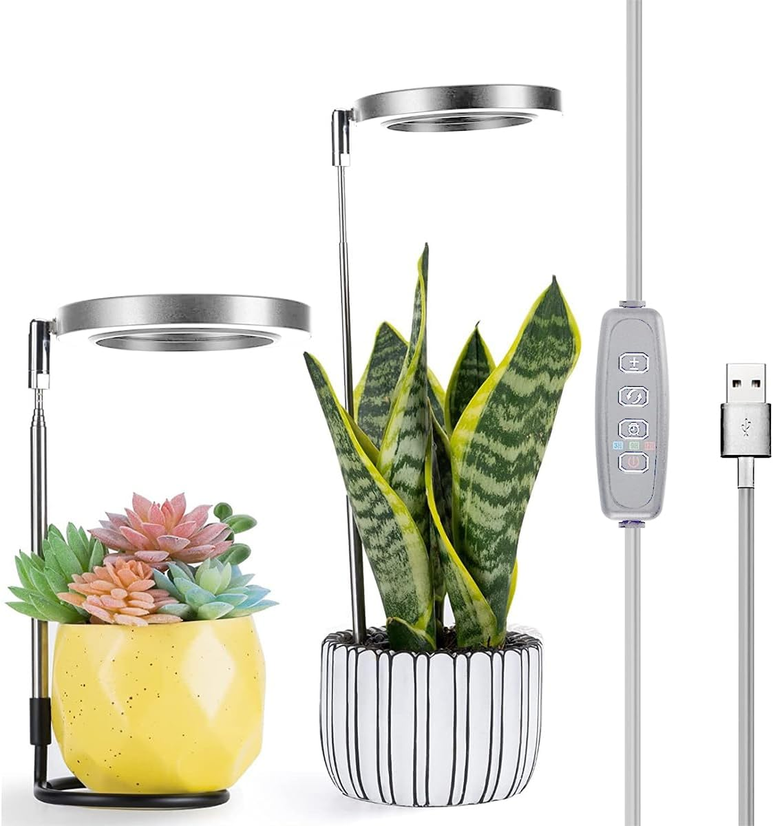 LED Grow Light for Indoor, 48 LED round Growth Light Stake with 3 Timer 3/9/12H and 9 Dimmable Levels, Height Adjustable Full Spectrum Growing Lamp (White) image number 5