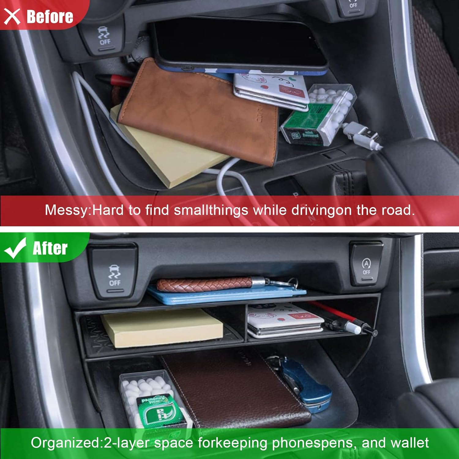 Upgraded Center Console Organizer Compatible with Toyota RAV4 2024 2023 2022 2021 2020 2019 Interior Accessories, Gear Shift Storage Tray Secondary Box Insert Divider (Black) image number 4