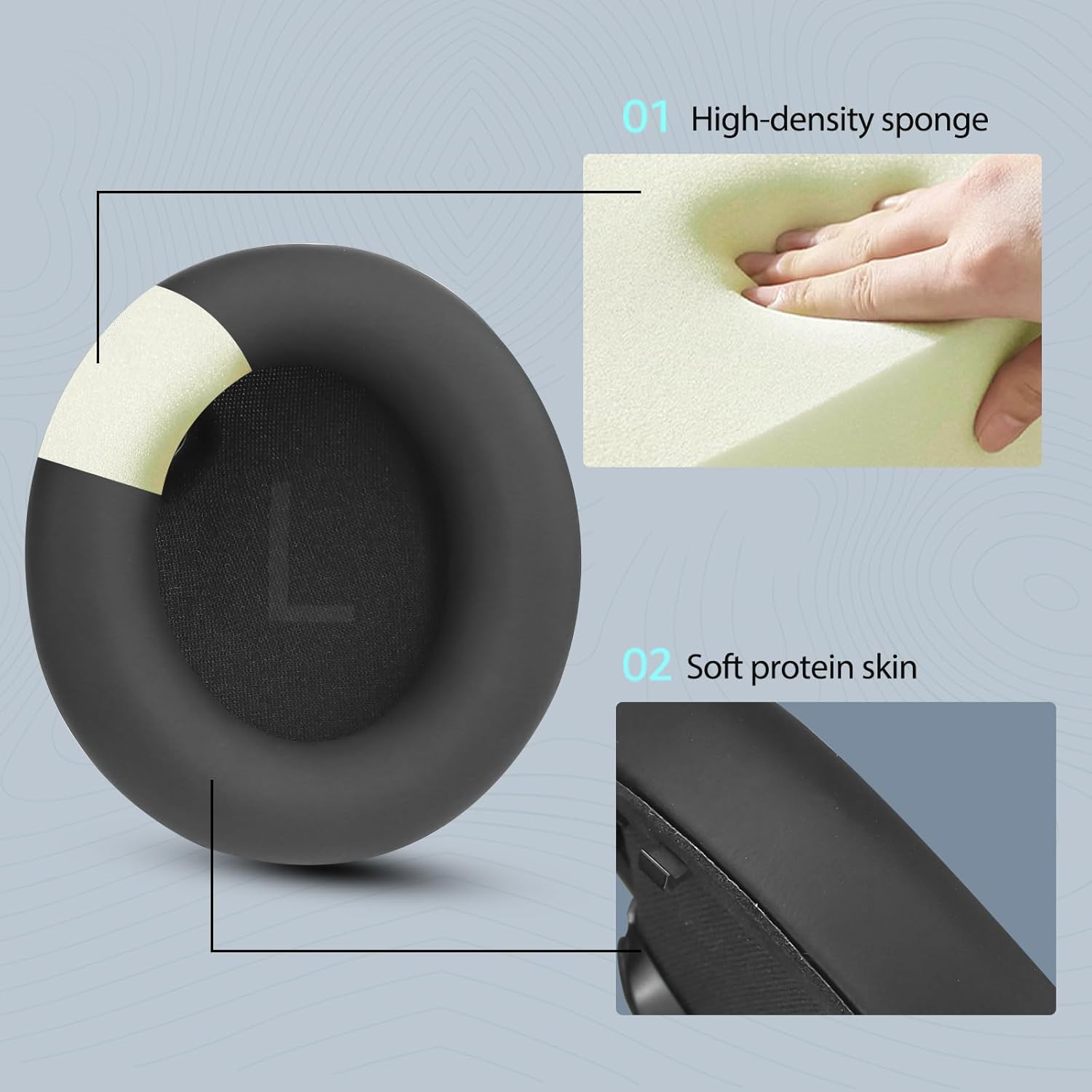 Wzsipod Replacement Ear Pads for Anker Soundcore Space One (S1) Headphones Earpads with Soft Protein Leather and Memory Foam Comfort Ear Pads (Black)