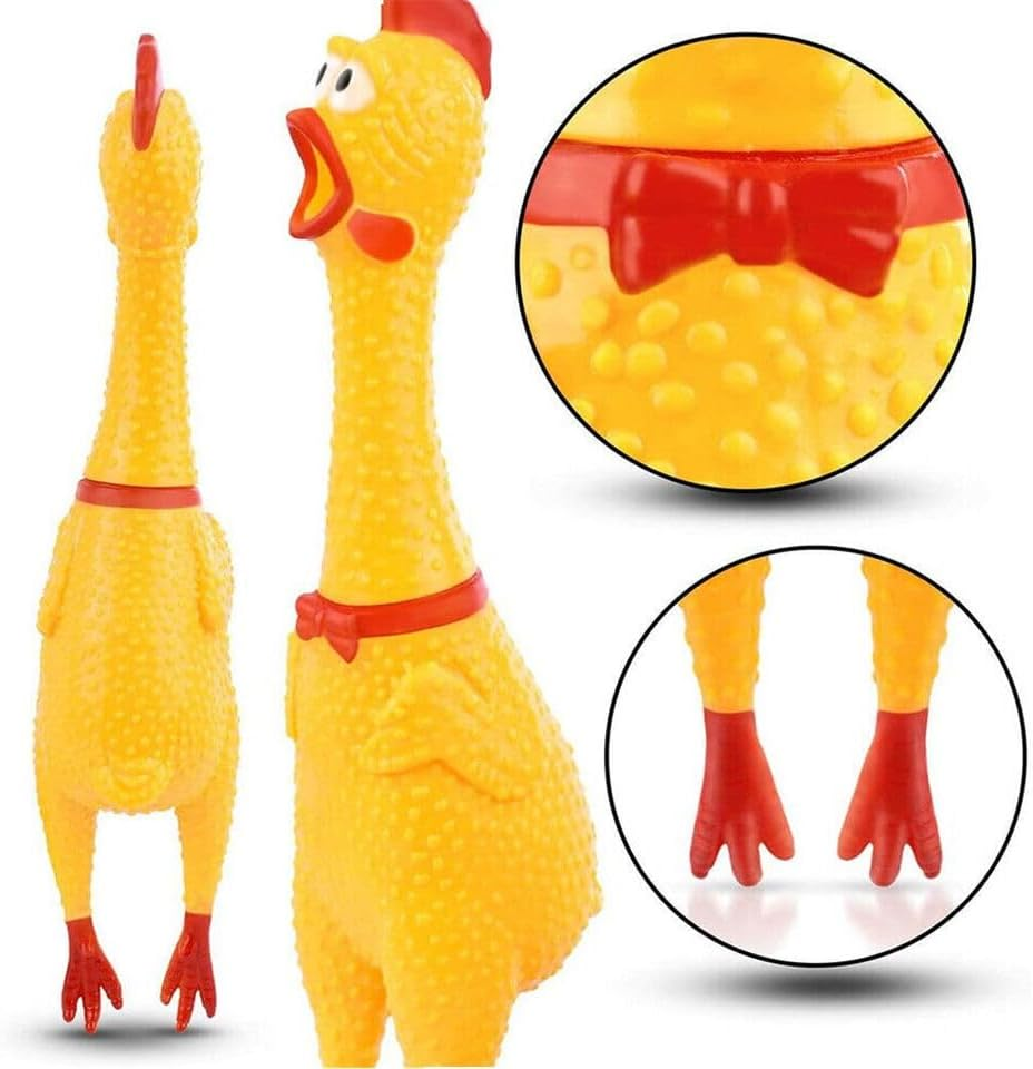 Leona Co Squeeze Rubber Chicken, Yellow Screaming Chicken Dog Toys, Squawking Chicken Toys, Rubber Squeaky Chicken Toys for Dogs, Prank Novelty Toy 30Cm X 7Cm X 7Cm