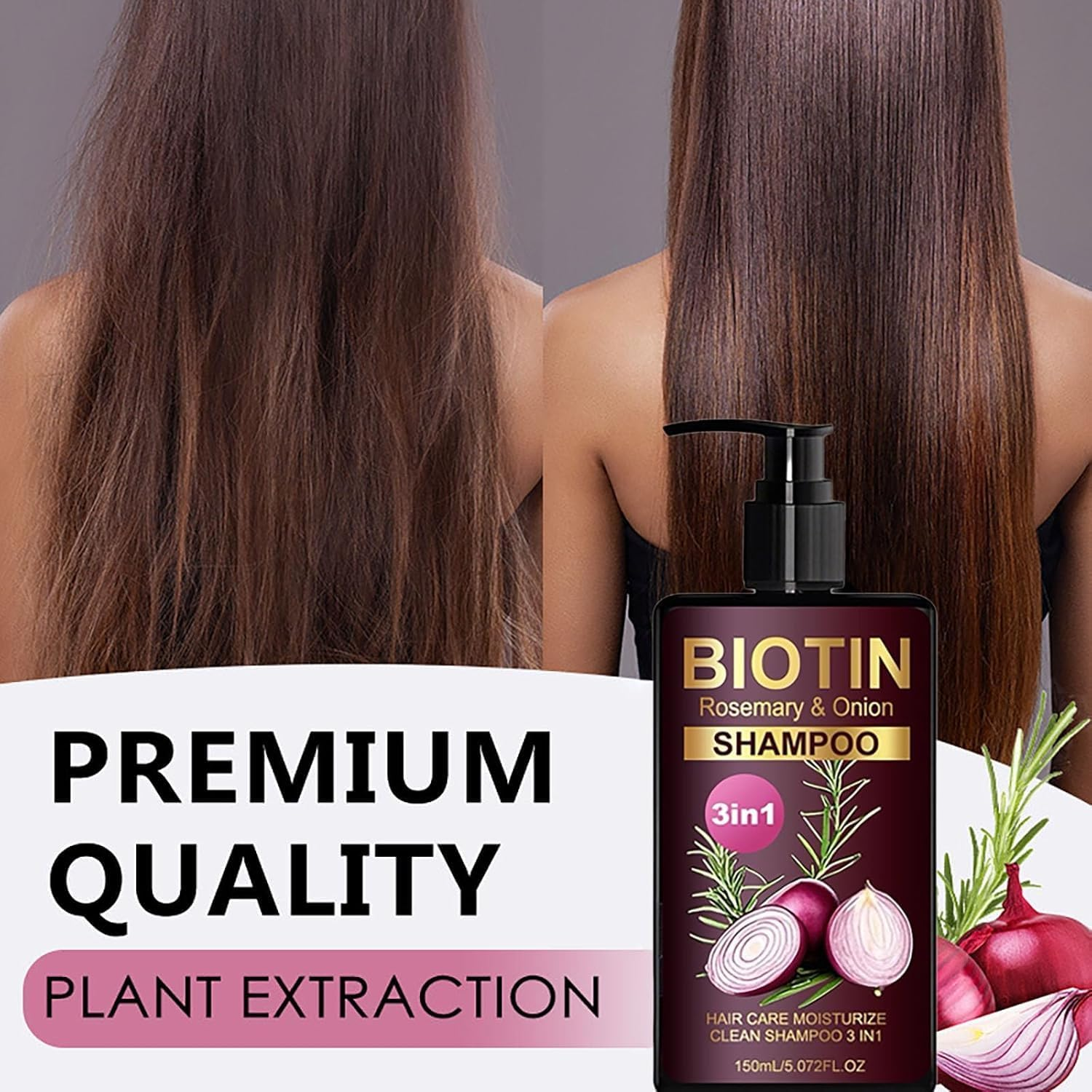 Onion & Rosemary Shampoo for Hair Growth, 3-In-1 Biotin Rosemary and Onion Shampoo for Hair Loss and Thinning Hair, Hair Care Moisturize Clean for All Hair Type (150Ml) image number 3