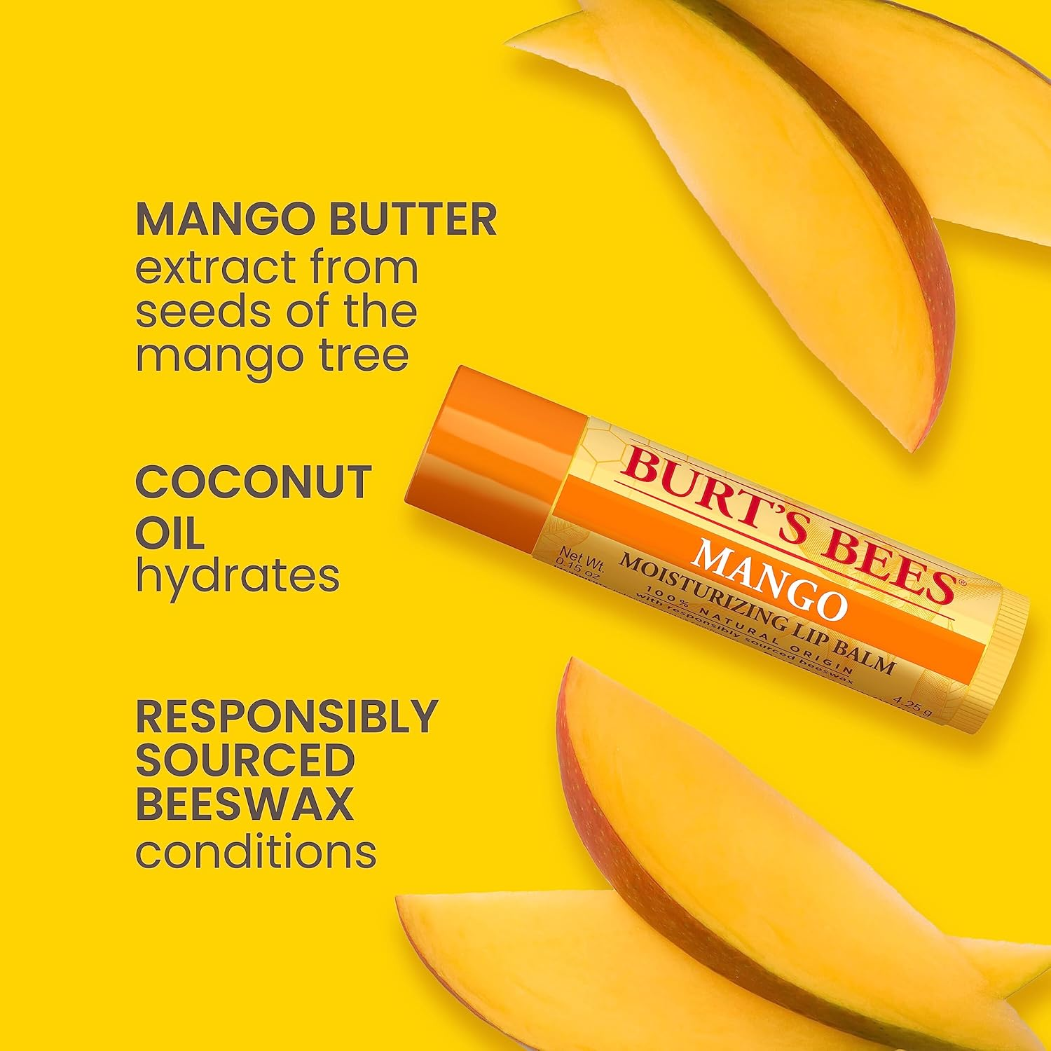 Burt'S Bees 100% Natural Origin Moisturising Lip Balm, Coconut & Pear and Mango, 2 Tubes