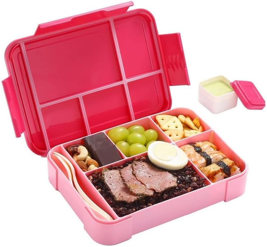 Bento Lunch Box for Kids, 1330ML Bento Box Adult Lunch Box with 6 Compartment, Leakproof Snack Boxes with Utensil Sauce Dressing Containers ，Leakproof, Microwave, Dishwasher (GR) - P image number 5