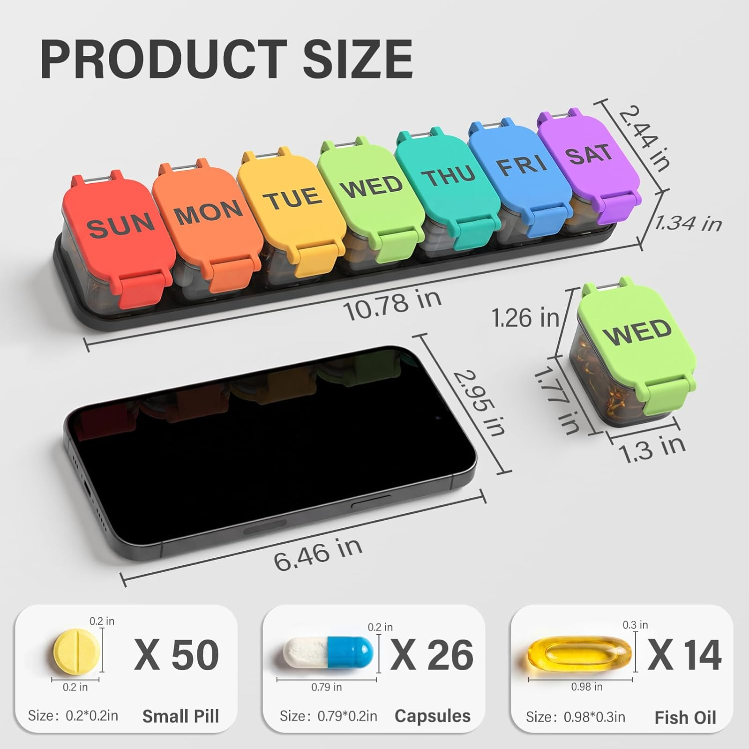 Extra Large Weekly Pill Organizer - Waterproof 7-Day Pill Box, Portable Vitamin & Supplement Case, Easy to Open Design, Ideal for Travel and Daily Medication Management (Rainbow) image number 6