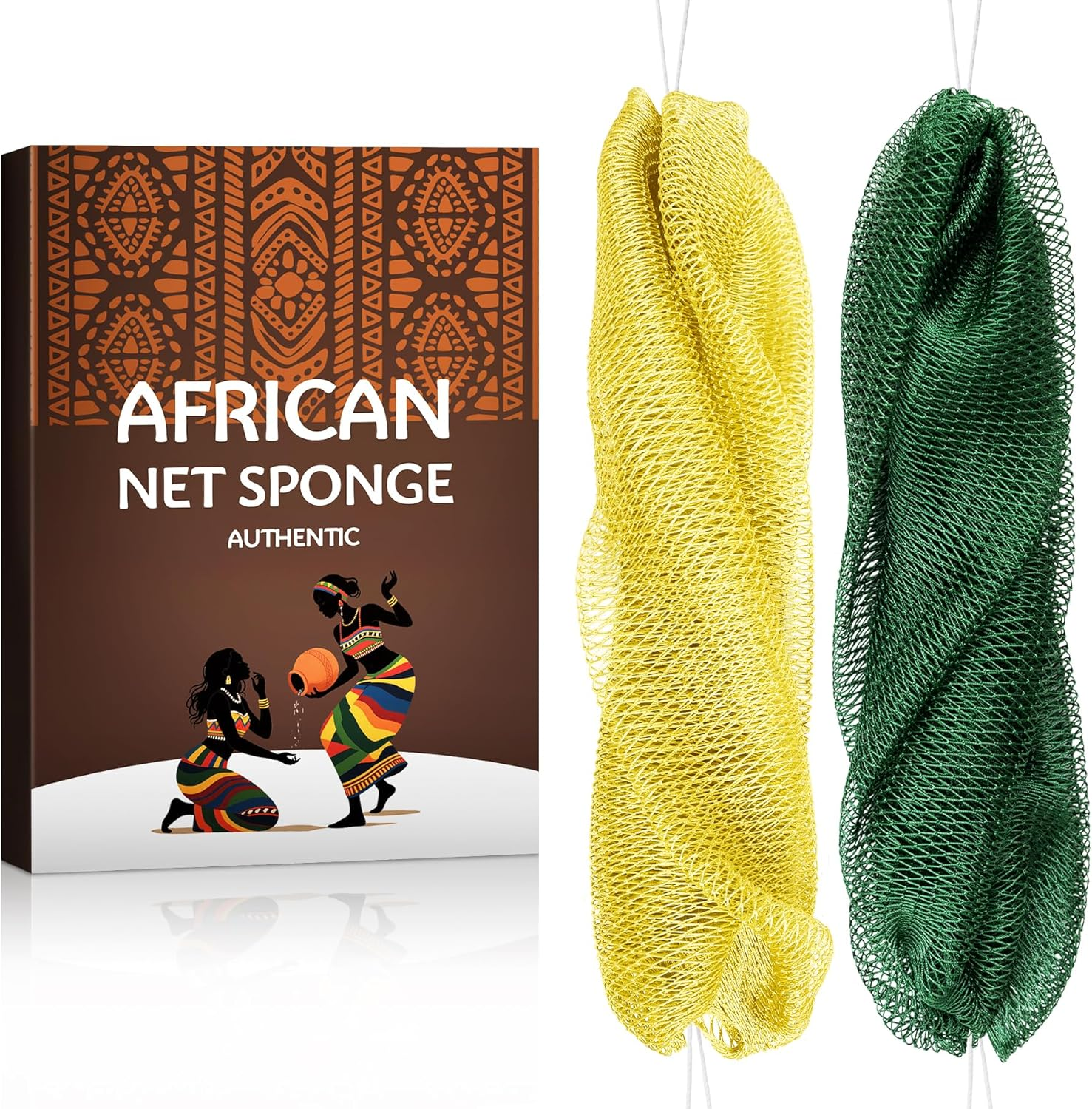 African Exfoliating Net Sponge Authentic - Real African Bath Sponge with Knots and Ropes - Back Scrubber Exfoliator Washer Cloth with Travel Bag - Body Shower Skin Care Essentials for Daily Use image number 2
