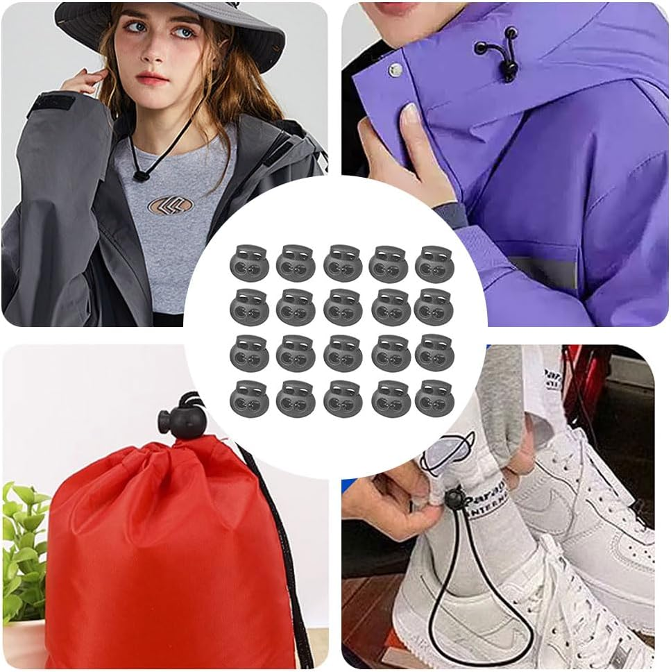 20 Pcs Plastic Cord Locks, Toggle Cord Stopper Locks End Drawstring Spring Loaded with Hole Button image number 1