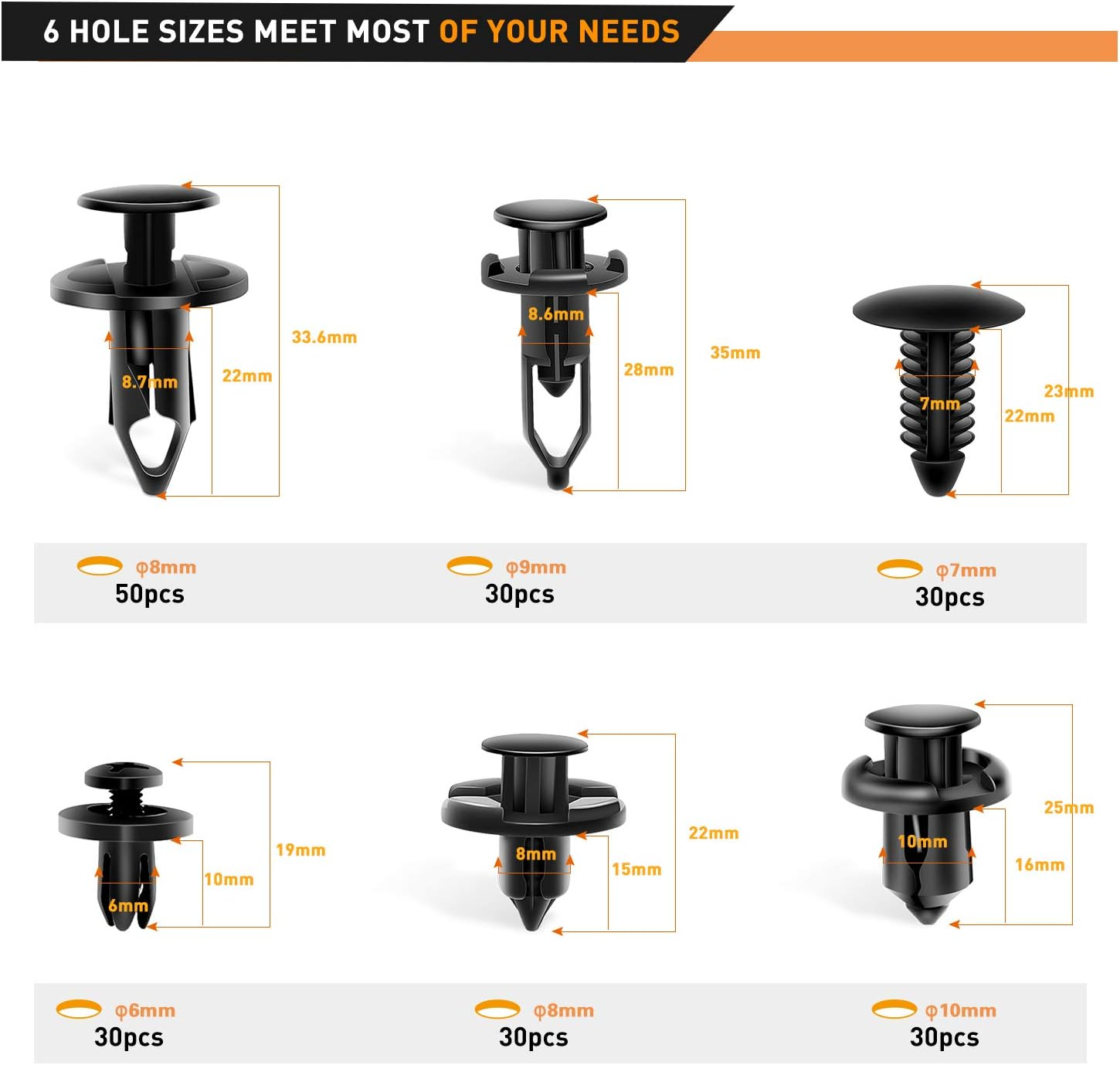 GOOACC - GRC-47 Universal Plastic Fender Clips,200 Pcs Push Bumper Fastener Rivet Clips with 6 Size Auto Body Retainer Clips Bumpers,Car Fender Replacement for GM, Ford & Ch image number 6