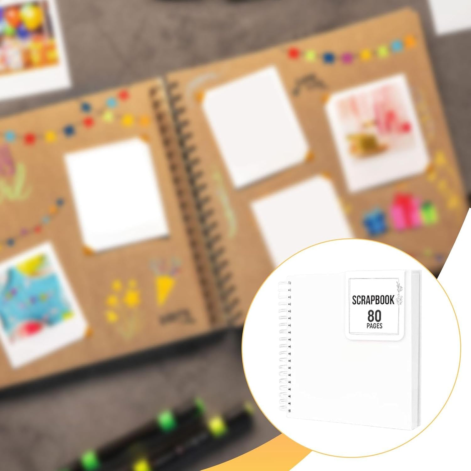 Rockible Photo Album DIY Photo Keepsake Album Photos Storage Party Gift Graduation Travel Wedding Anniversary Scrapbooks Thick Paper, White - White image number 4