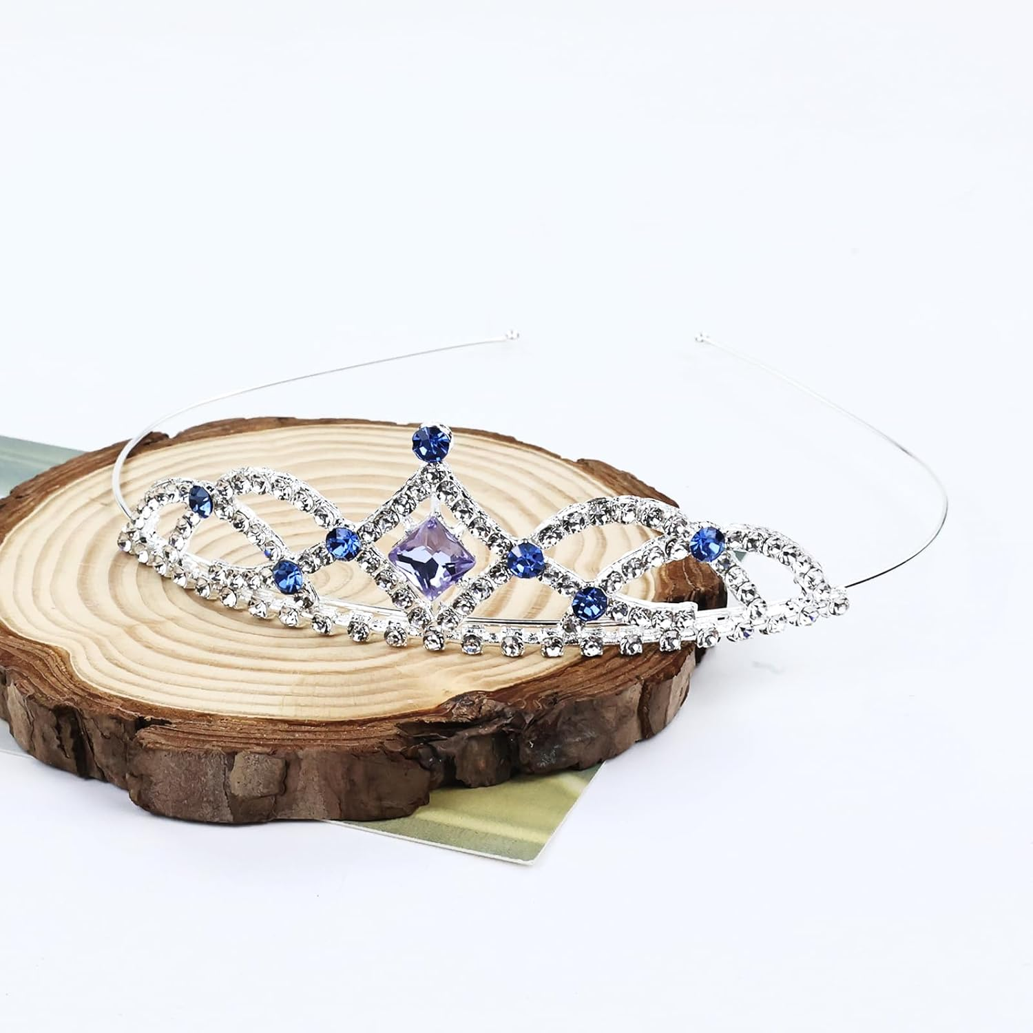 Cinaci 8 Pieces Princess Colorful Dazzling Crystal Rhinestone Silver Metal Queen Crown Tiara Headbands Wedding Birthday Party Prom Headpieces Hair Styling Accessories for Kids Teens Girls Women image number 1