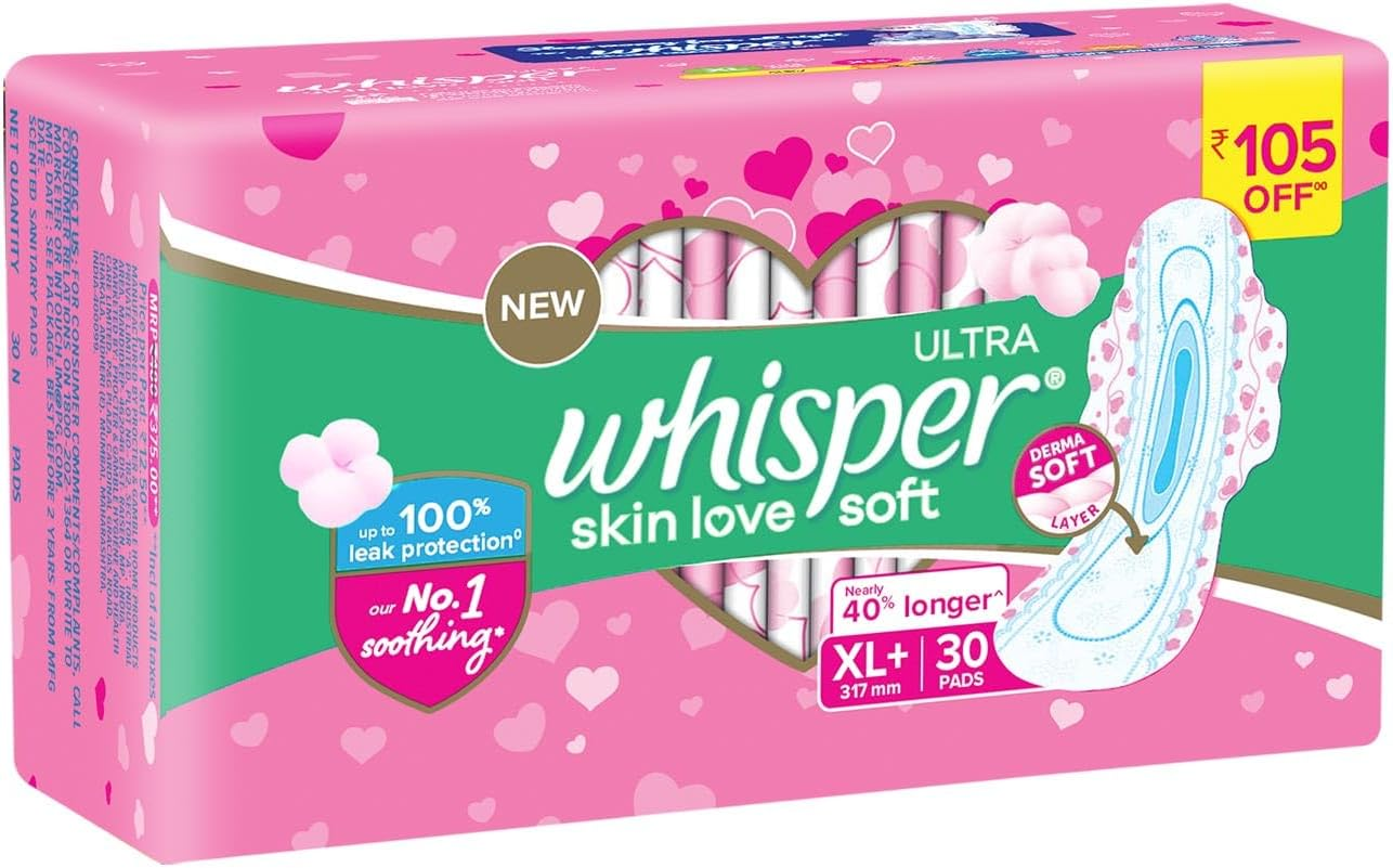 Whisper Ultra Soft Sanitary Pads - 30 Pieces (XL Plus) image number 6