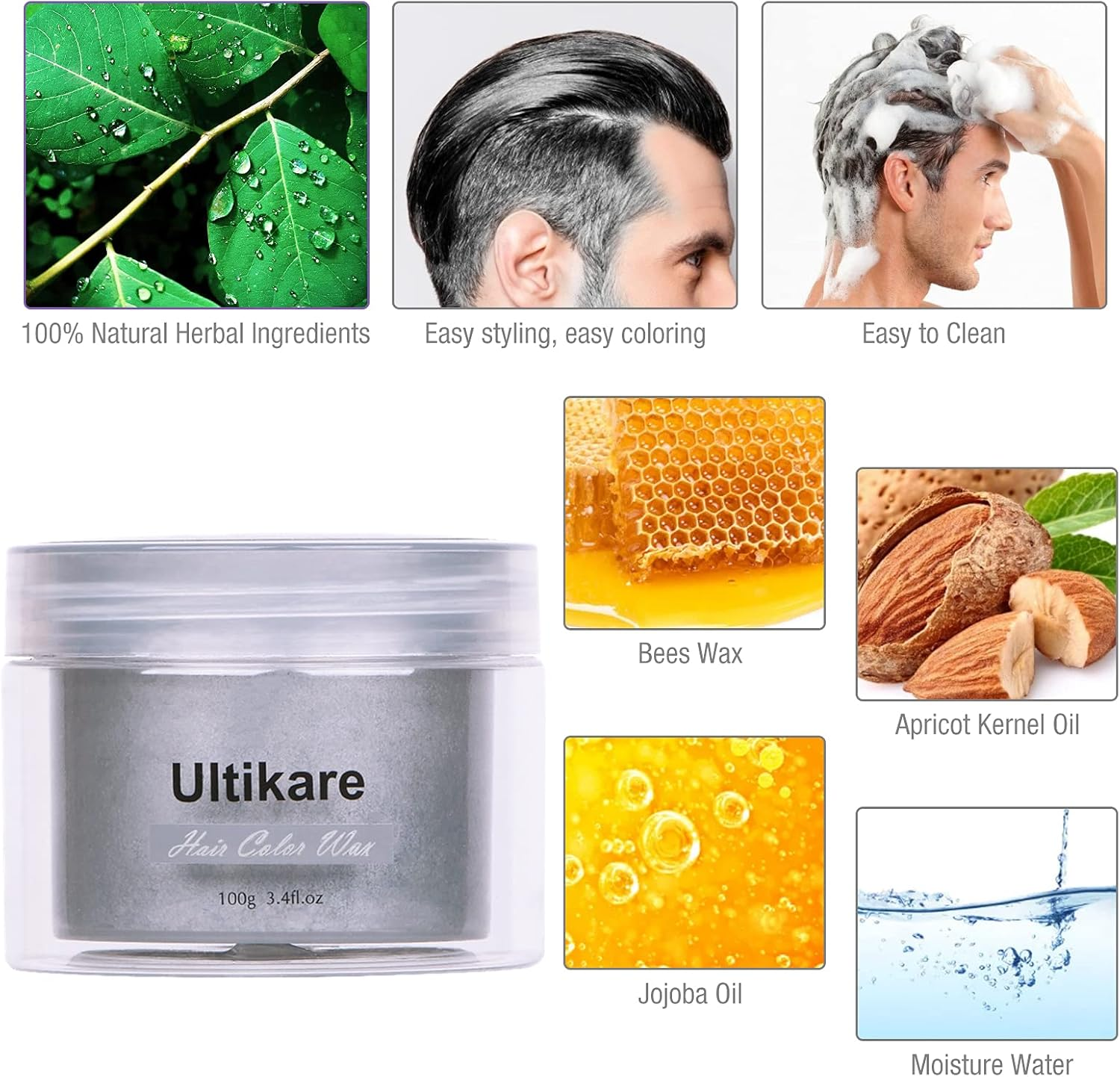 Hair Color Wax, Ultikare Instant Hair Dye Cream Mud Washable Temporary Hair Dye Natural Hairstyle Color Pomade for Party, Cosplay, Halloween - Blue image number 6