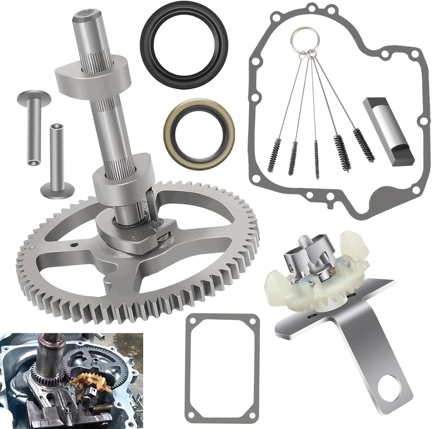 LIZEWEI 84005207 793880 Camshaft Kit W/691968 Governor & Oil Slinger for B&S, Replaces 391764, 490815, 84005207, 792681, Included 697110 272475S Gasket, 690564 Valve Tappet, 795387 Oil Seal image number 6