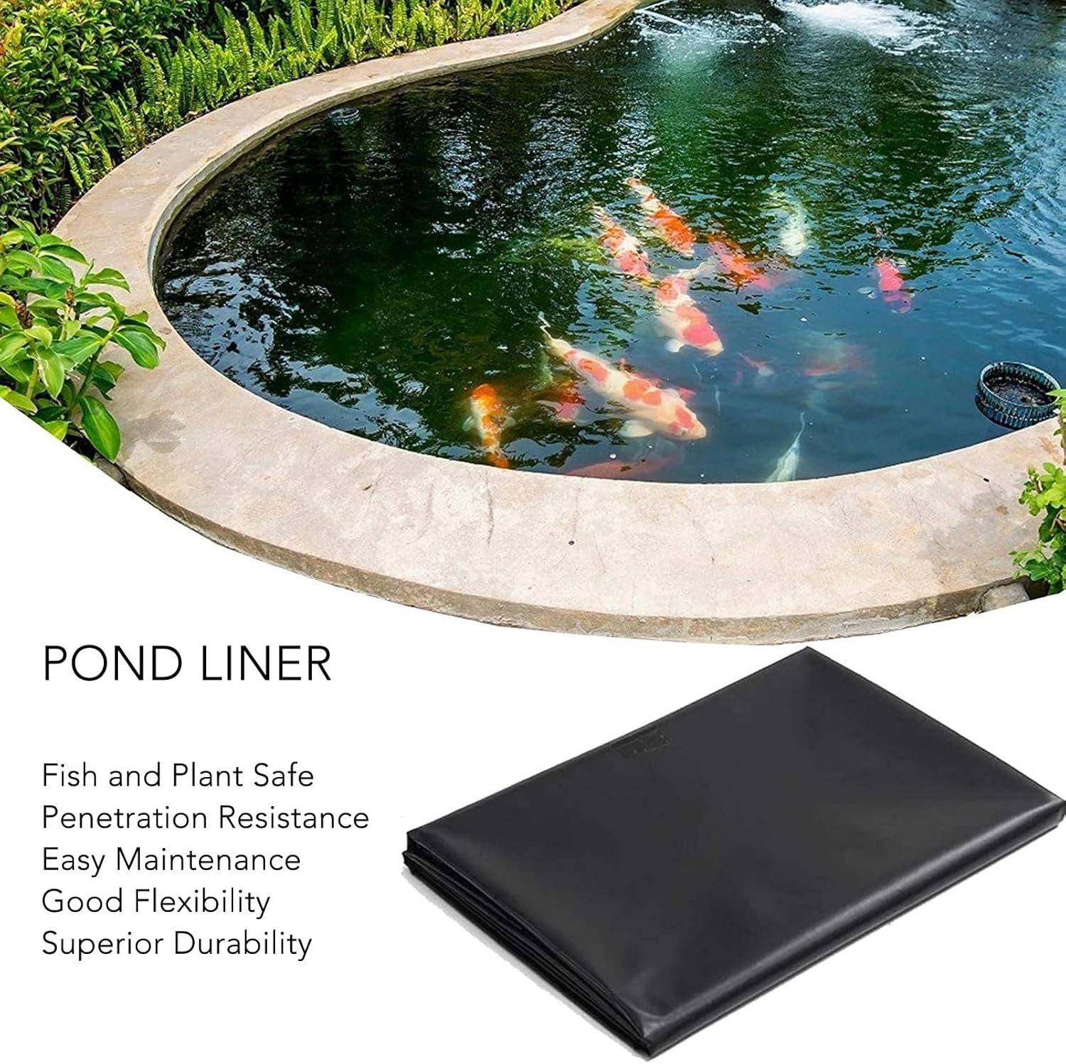 Black Pond Liner, PE Durable Pondliner for Waterfall Fish Ponds Garden Fountain, Fish Pond Plastic Liner (2 * 2M)