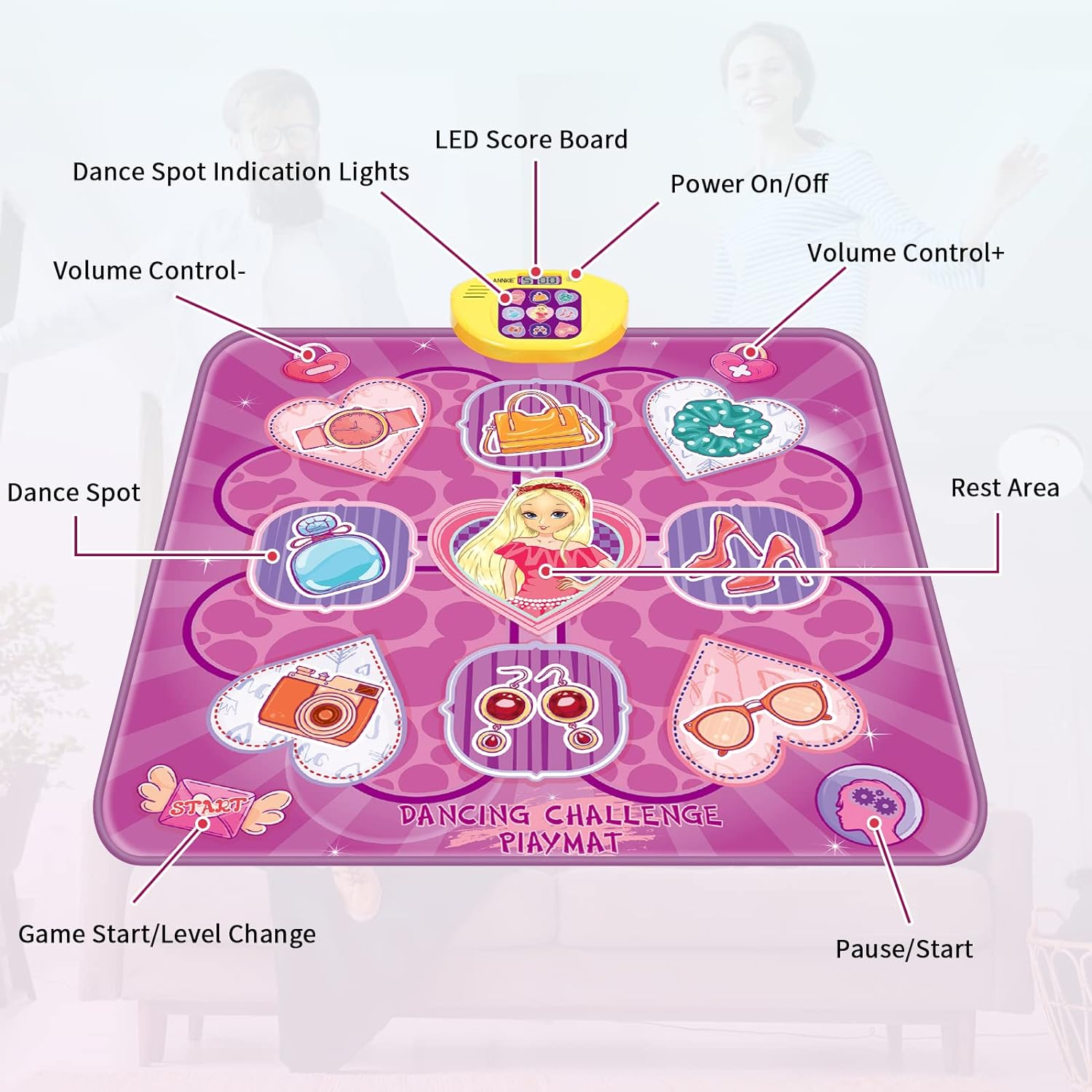 Dance Mat,Toys for 3 4 5 6 7+ Year Old Girls,Dance Mat for Kids,Electronic Music Dance Pad Toy with LED Lights,5 Game Modes Princess Dancing Mat,Birthday Xmas Gifts for Age 3-8 Year Old Girls image number 4