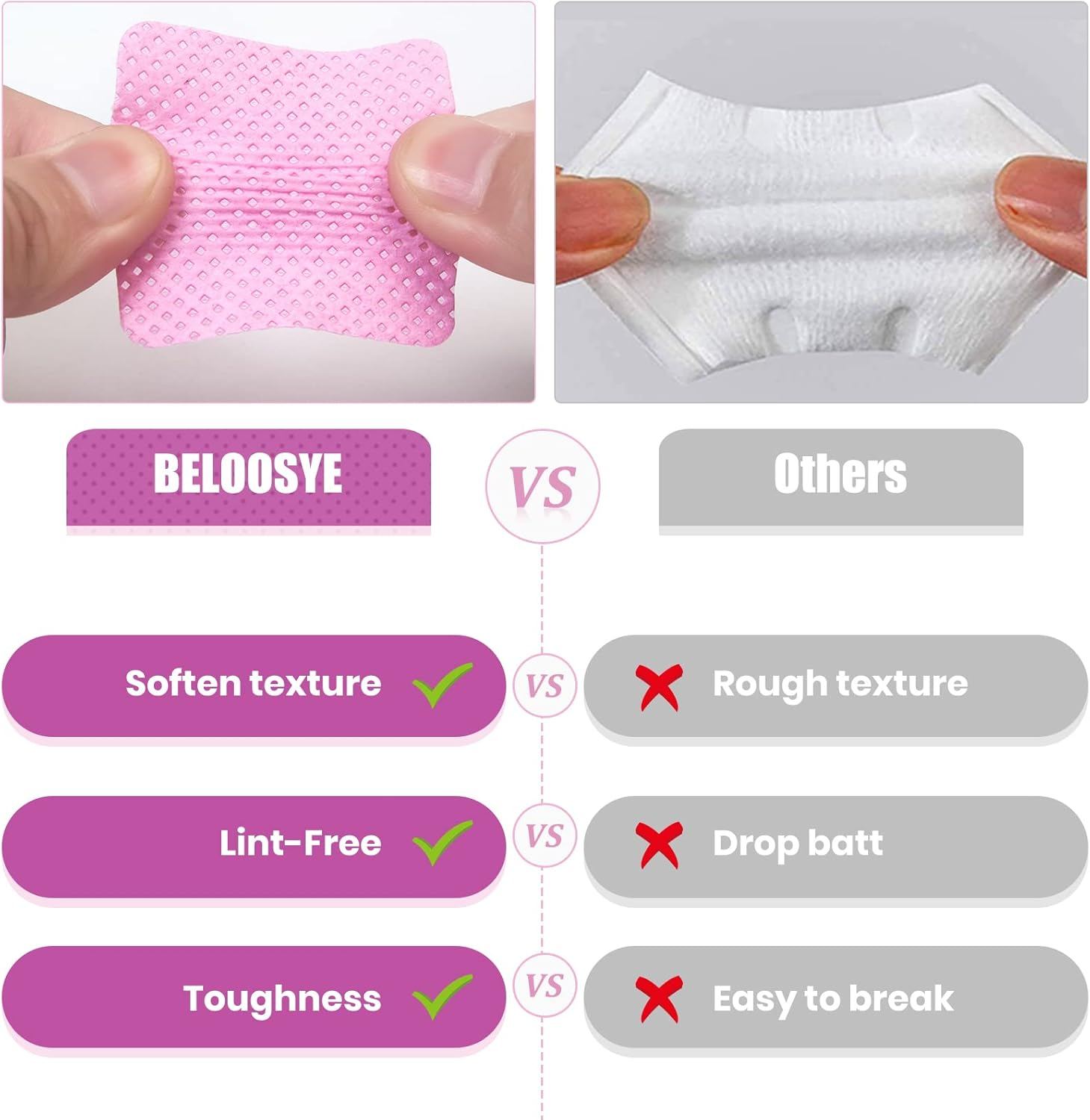 540 PCS Lint Free Nail Wipes, Eyelash Extension Glue Wipes, Super Absorbent Soft Non-Woven Fabric Nail Polish Remover Wipes, Cleaning Pad Cloth for Lash Extension Supplies & Nail Polish Bottle(Pink) image number 4