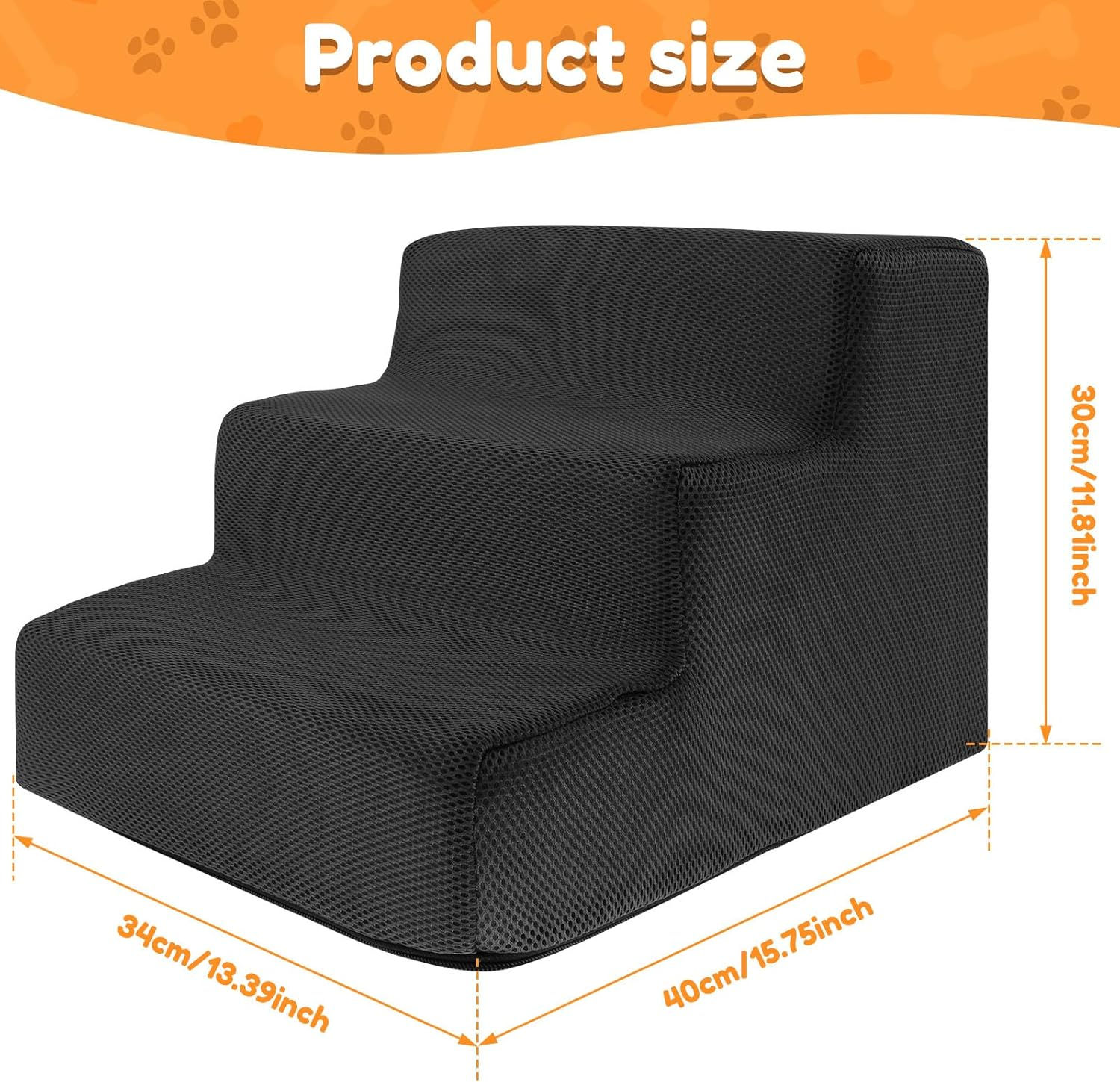 Dog Stairs for Small Dog, 3-Step Dog Steps for Bed, Practical Pet Stairs for High Bed Climbing, Washable Pet Ladder with Removable Cover, Curved Puppy Slope Stair for Sofa Low Bed Couch ﻿ image number 1