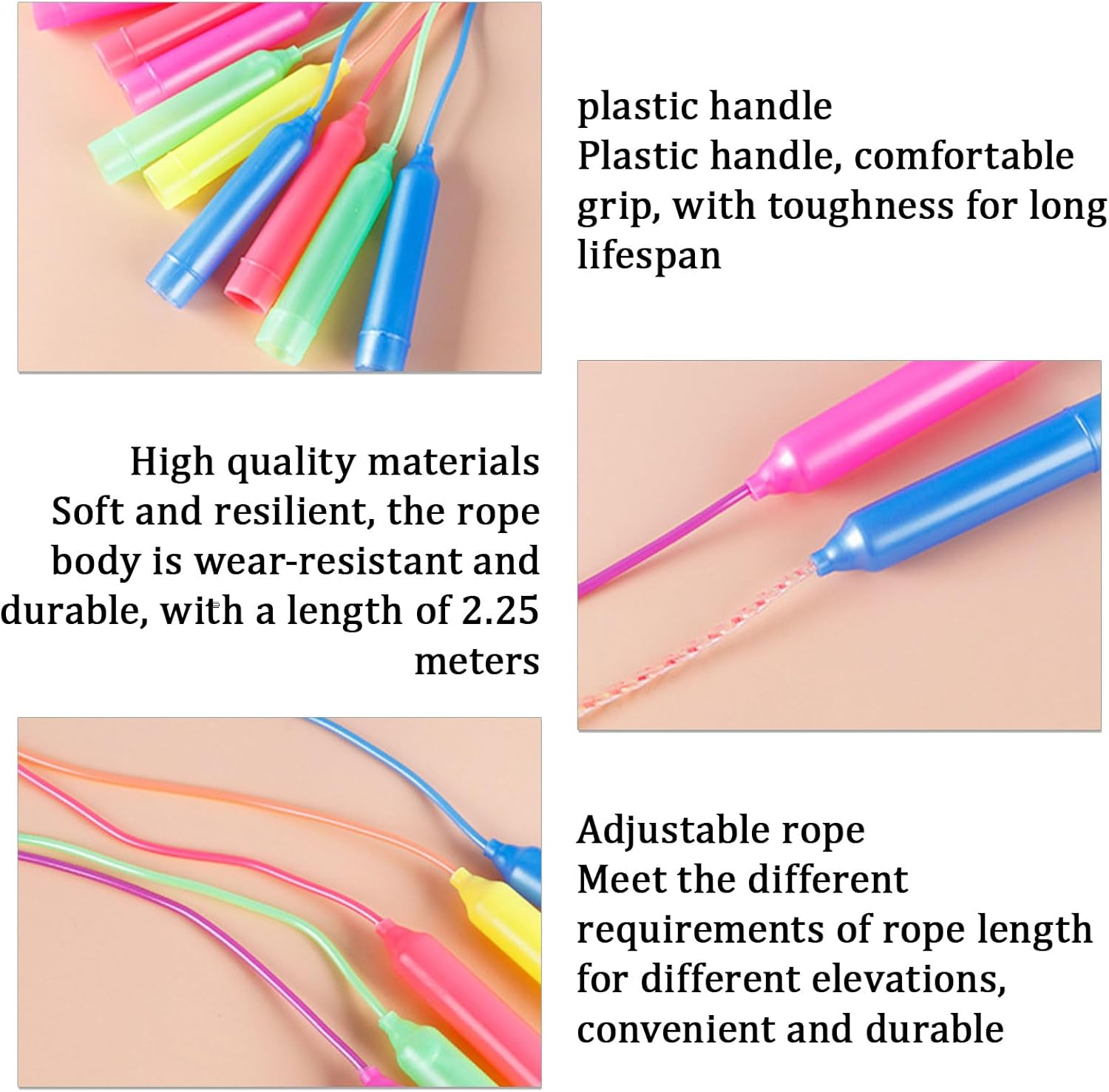 4 Pcs Colorful Skipping Rope Kids,Adjustable and Soft Jumping Rope,Skipping Ropes, Suitable for Children, Boys and Girls, Exercise and Fitness, Outdoor Activities, Etc image number 4
