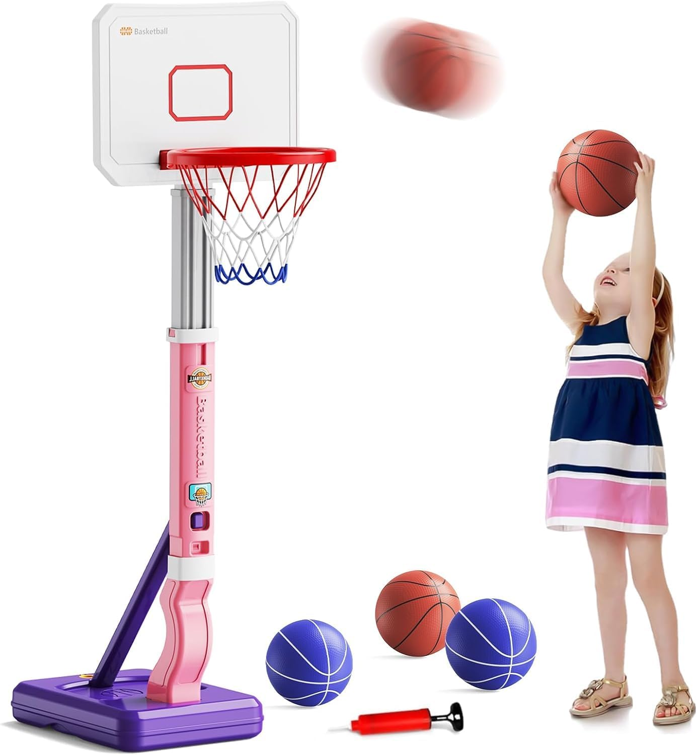 Toddler Basketball Hoop, Pool Basketball Hoop for Kids 2-8, Height Adjustable Indoor Outdoor Mini Basketball Hoop with 4 Balls, Basketball Toys Gifts for 2 3 4 5 6 7 8 Years Old Boys Girls