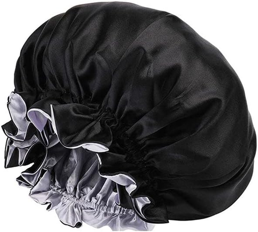 AIMALL Women'S Sleep Cap Elastic Satin Bonnet Wide Band Curly Hair Pure Sleeping Hat - Elastic Wide Band, Comfortable for Curly Hair, Dual-Color, Breathable Night Hat for Hair Care
