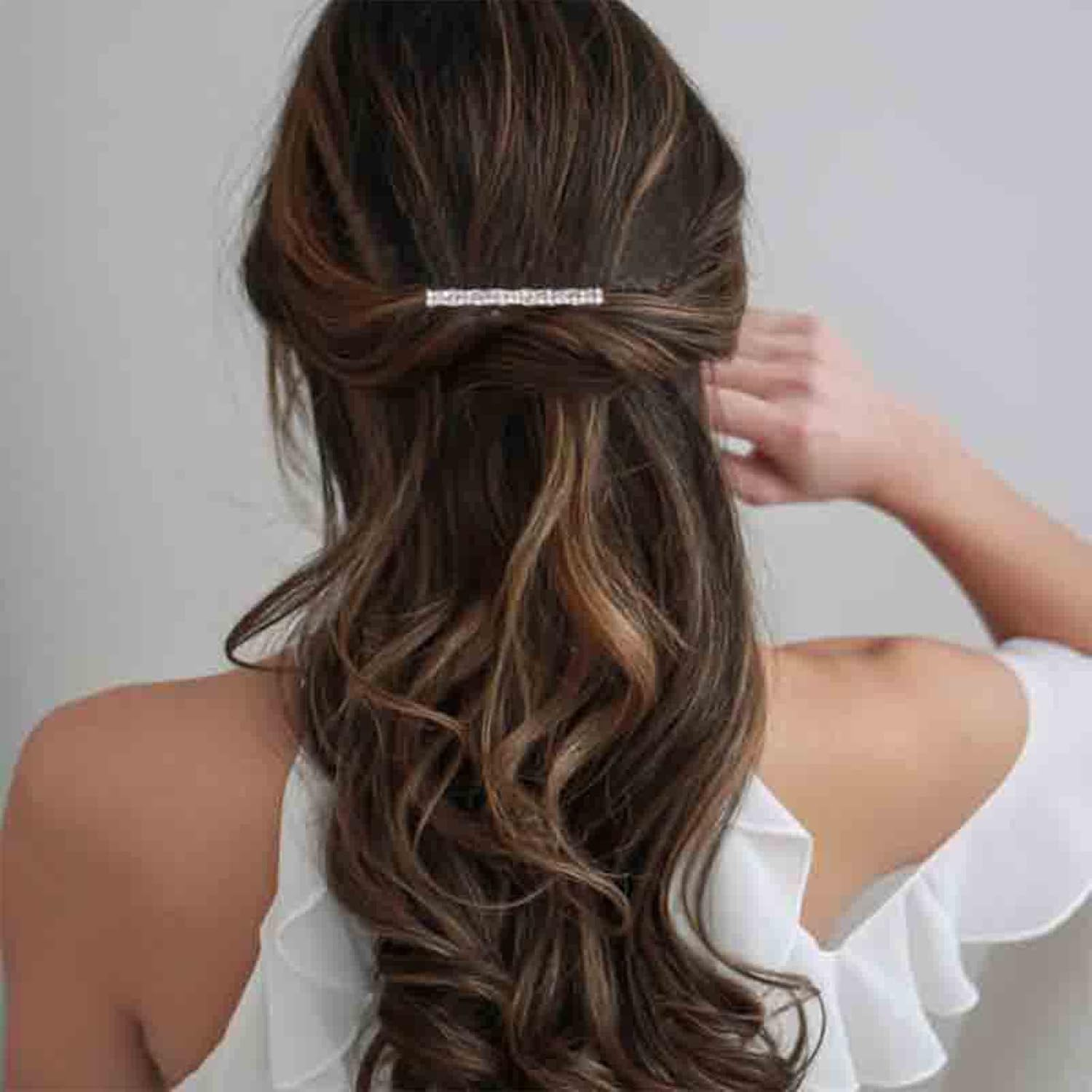 Yheakne Boho Crystal Hair Clip Pen Gold CZ Bar Hair Clip Barrette Vintage Hair Clip Pins Decorative Hair Clip Rhinestone Bar Hair Clip Shiny Bridal Hair Accessories for Women and Girls (Gold A) image number 1