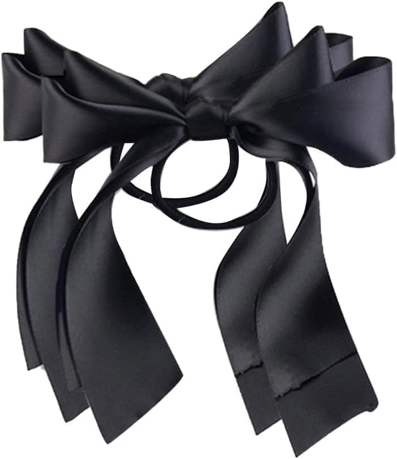 2 Pcs Black Ribbon Rope Bowknot Hair Ties, Elastic Hair Band Girl Hair Styling Accessories Ponytail Holders image number 3