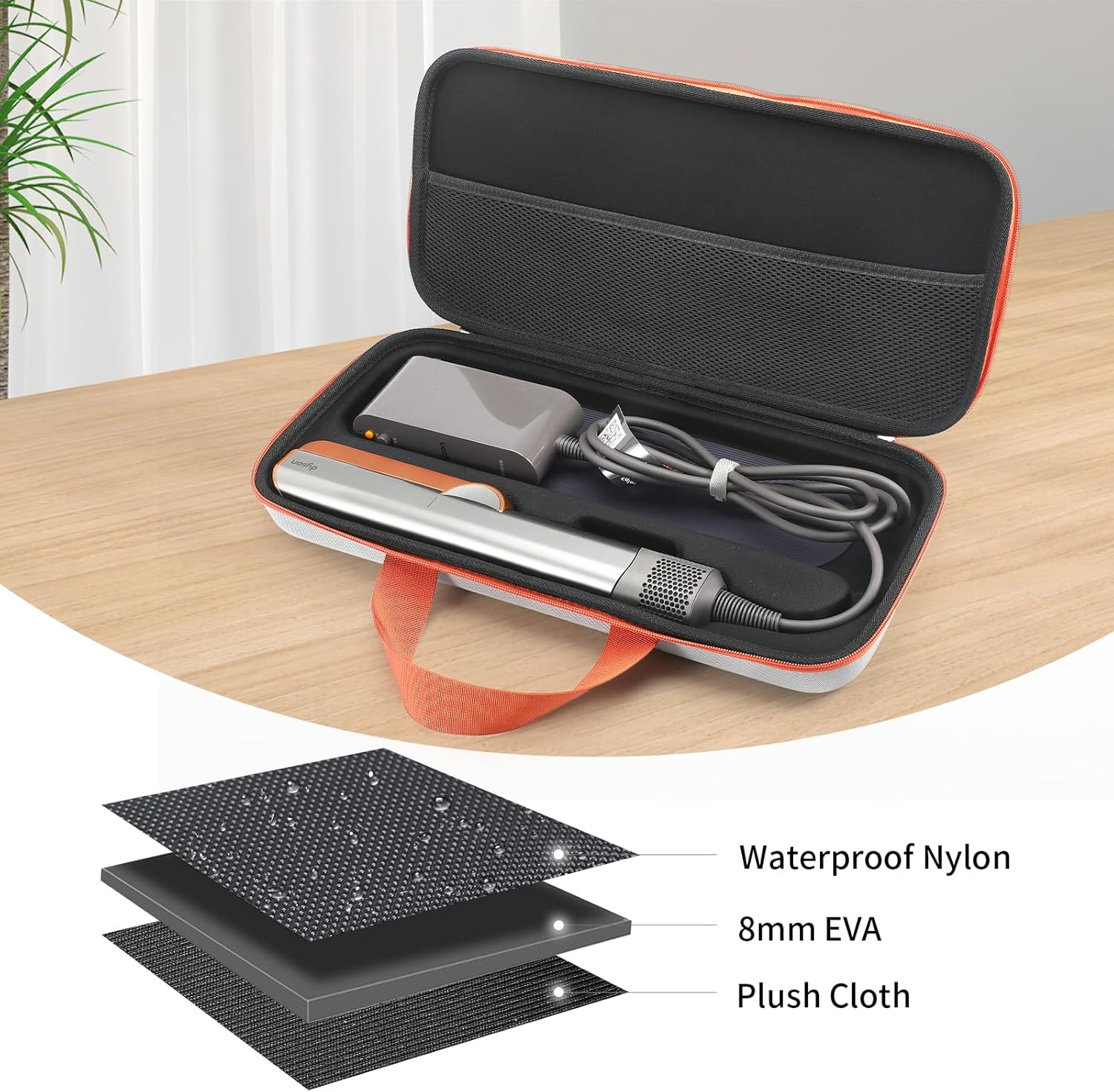 Buziba Travel Carrying Case for Dyson Airstrait HT01 Hair Straightener Hard Protective Case Storage Bag Layer Hair Accessories Tools Orgnizer (Gray and Orange) image number 1