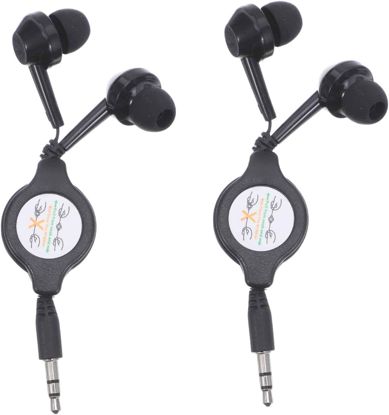 BRIGHTFUFU 2Pcs Retractable In-Ear Wired Headphones with Hifi Sound Black Earbuds with Cable Management Noise-Reducing for Daily Use Travel Sports and Study image number 4