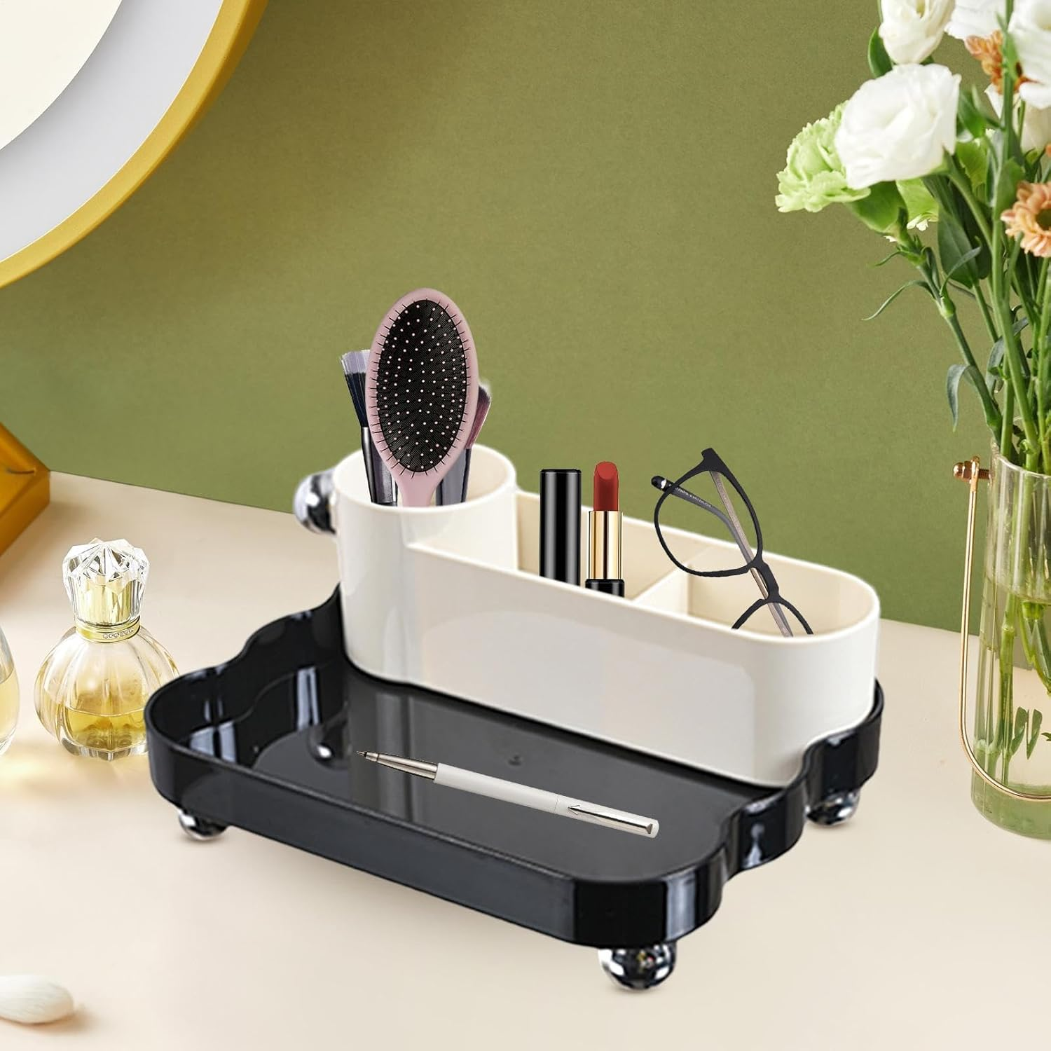 Vanity Makeup Organizer | Split Design Desk Brush Holder,Beauty Holder - for Home Vanity Bedroom Counter Dresser Dorm Room Studio image number 6
