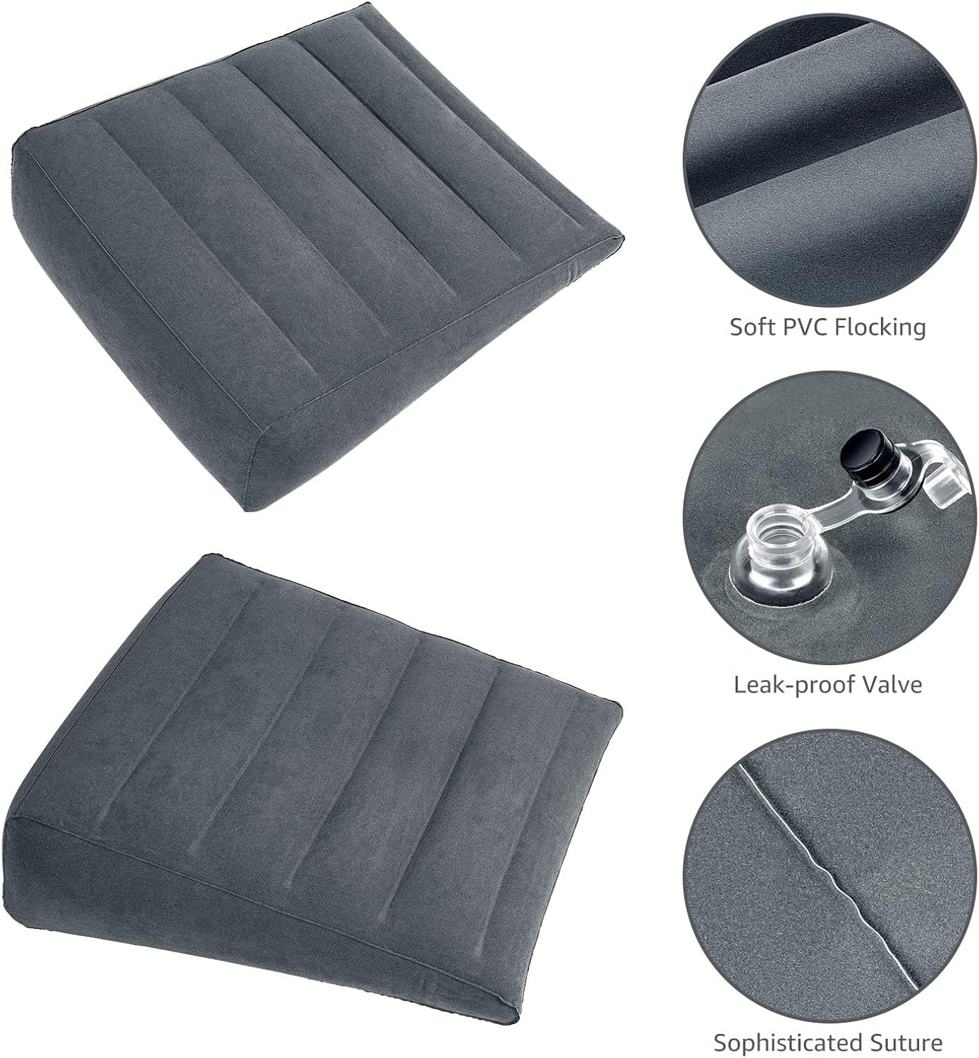 Inflatable Wedge Pillow, Portable Travel Wedge Pillow for Sleeping, Traveling, Reading, Triangle Bed Wedge Pillow, Back, Knee, Leg Support for Side/Stomach Sleepers Acid Reflux, anti Snoring - Dark Grey image number 4