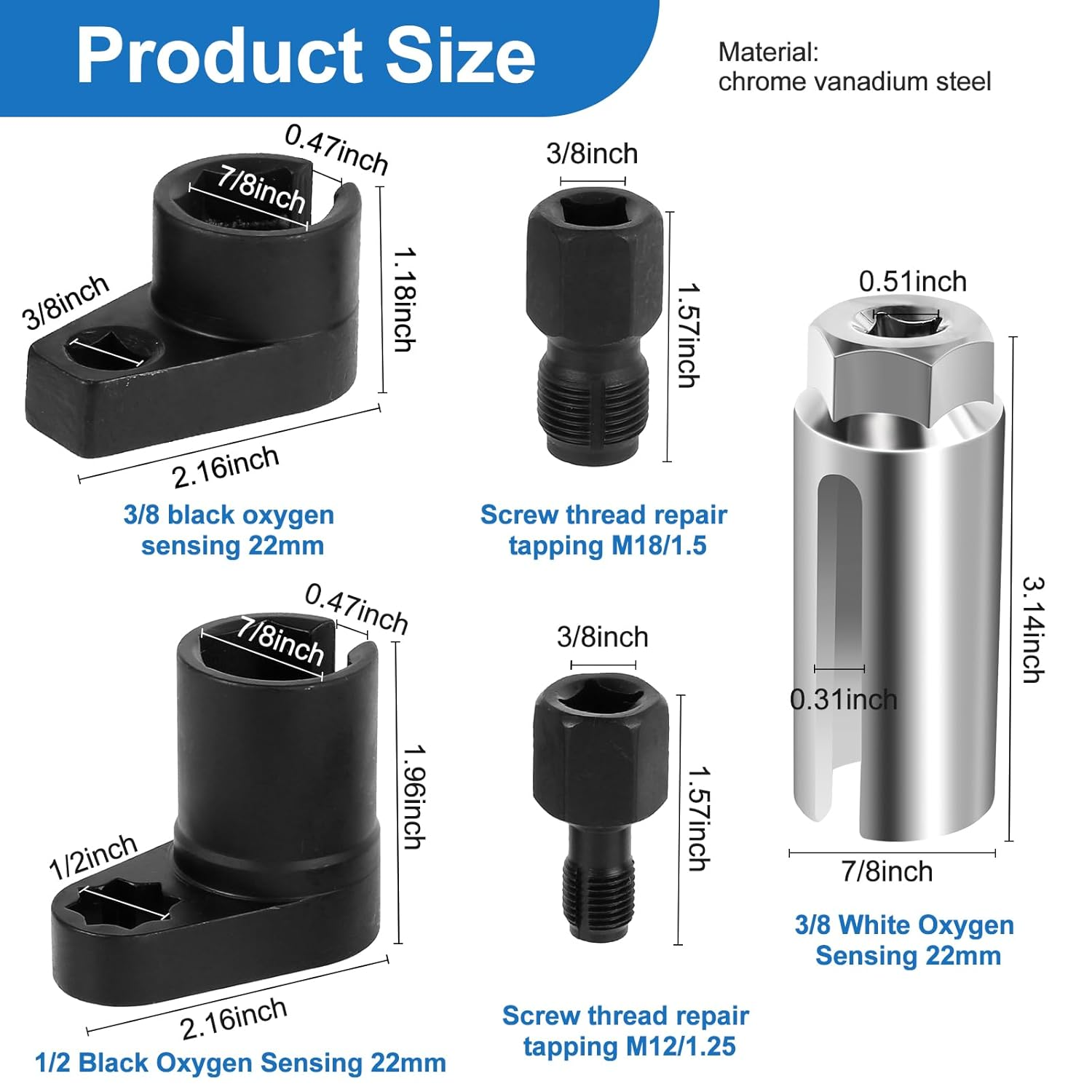 Whsunvo 5Pcs Oxygen Sensor Socket Removal Tool Metal Oxygen Sensor Socket Set Flexible Easy to Use Sleeve Set Easy to Install Removers Suitable for Car