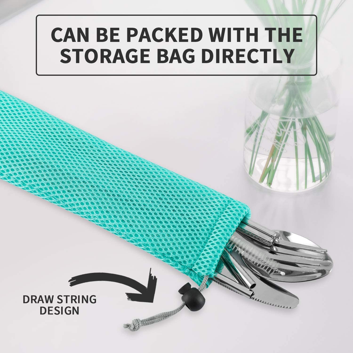 NAMUPIE Stainless Steel Travel Utensil Set 9 Piece Reusable Travel Utensils Silverware with Case,Travel Camping Cutlery Set, Knives, Forks and Chopsticks for Camping, Portable Flatware Cutlery Set with Case (GREEN) image number 1