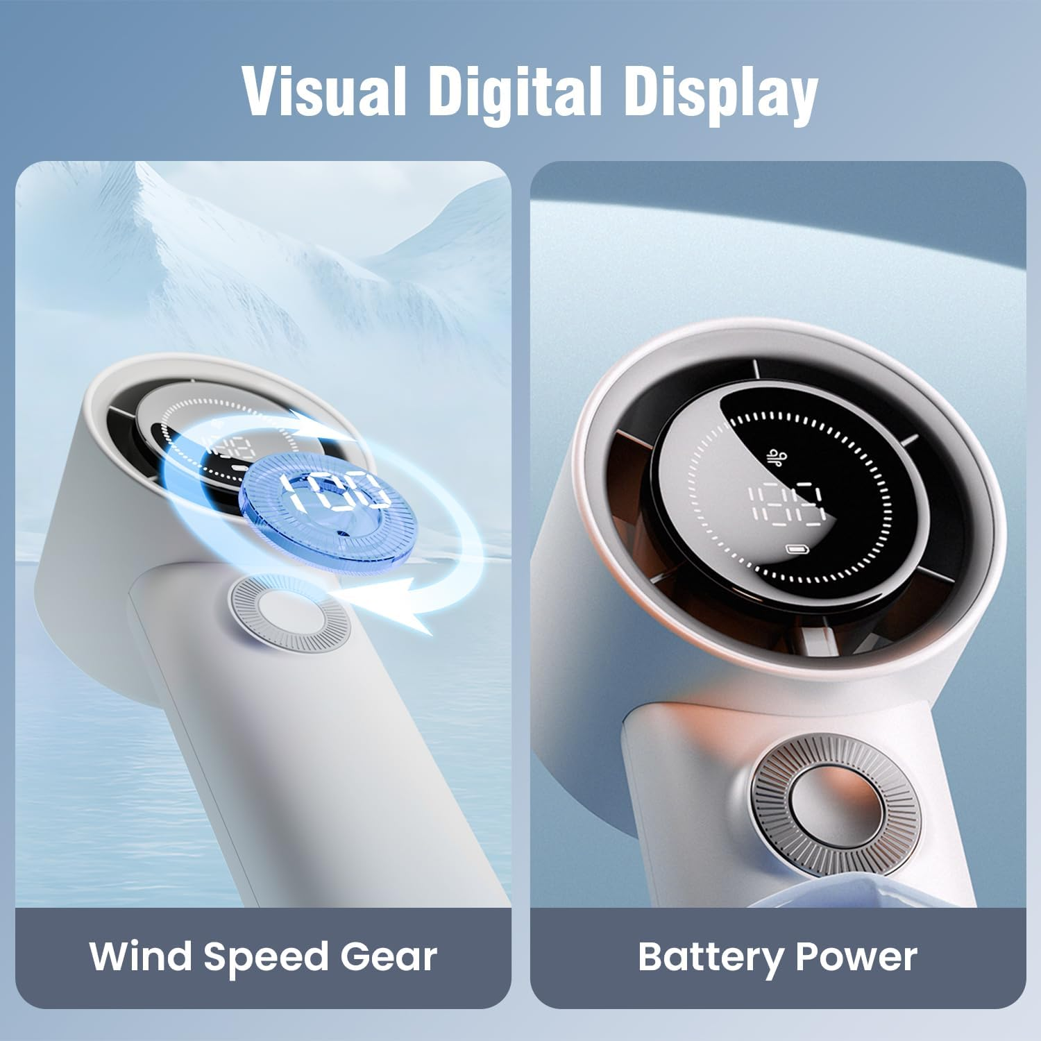 LEMOISTAR Handheld Turbo Fan(30 H Max Cooling Time), Mini Portable Hand Fan, USB Rechargeable Personal Fan, Battery Operated Small Pocket Fan 100 Speeds for Travel/Outdoor/Home/Offic (White) image number 5