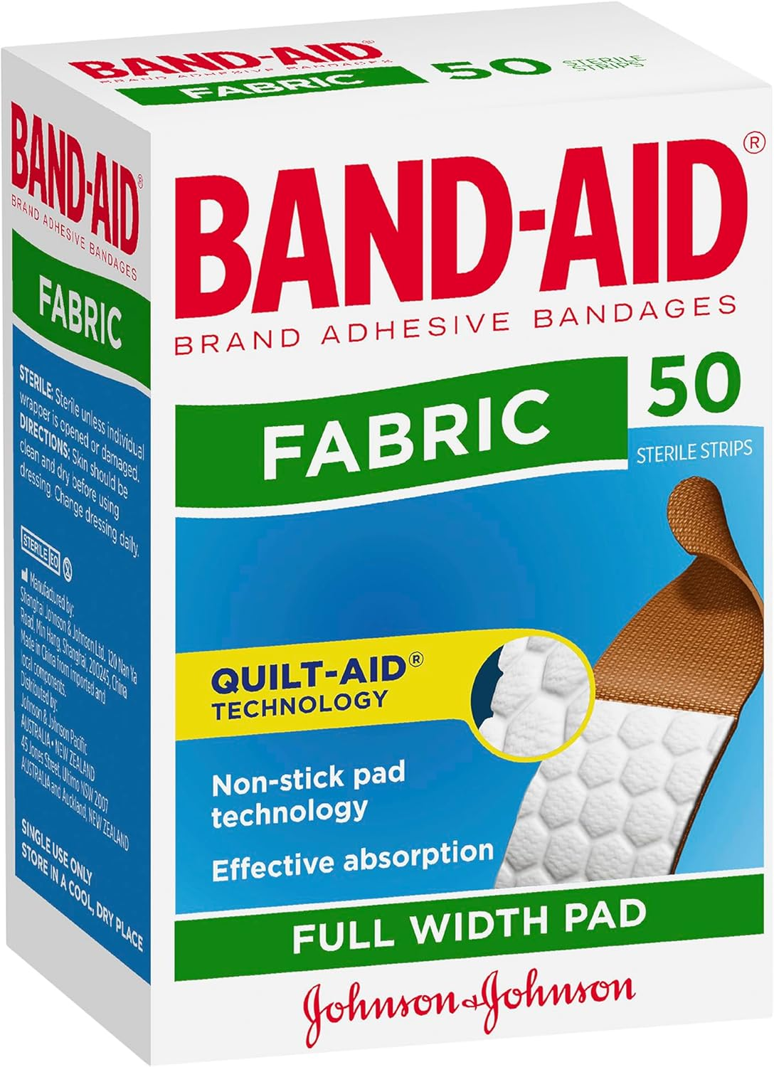 Band-Aid Fabric Strips 50 Pack |Non-Stick Pad Technology| Greater Coverage|Extra Flexible