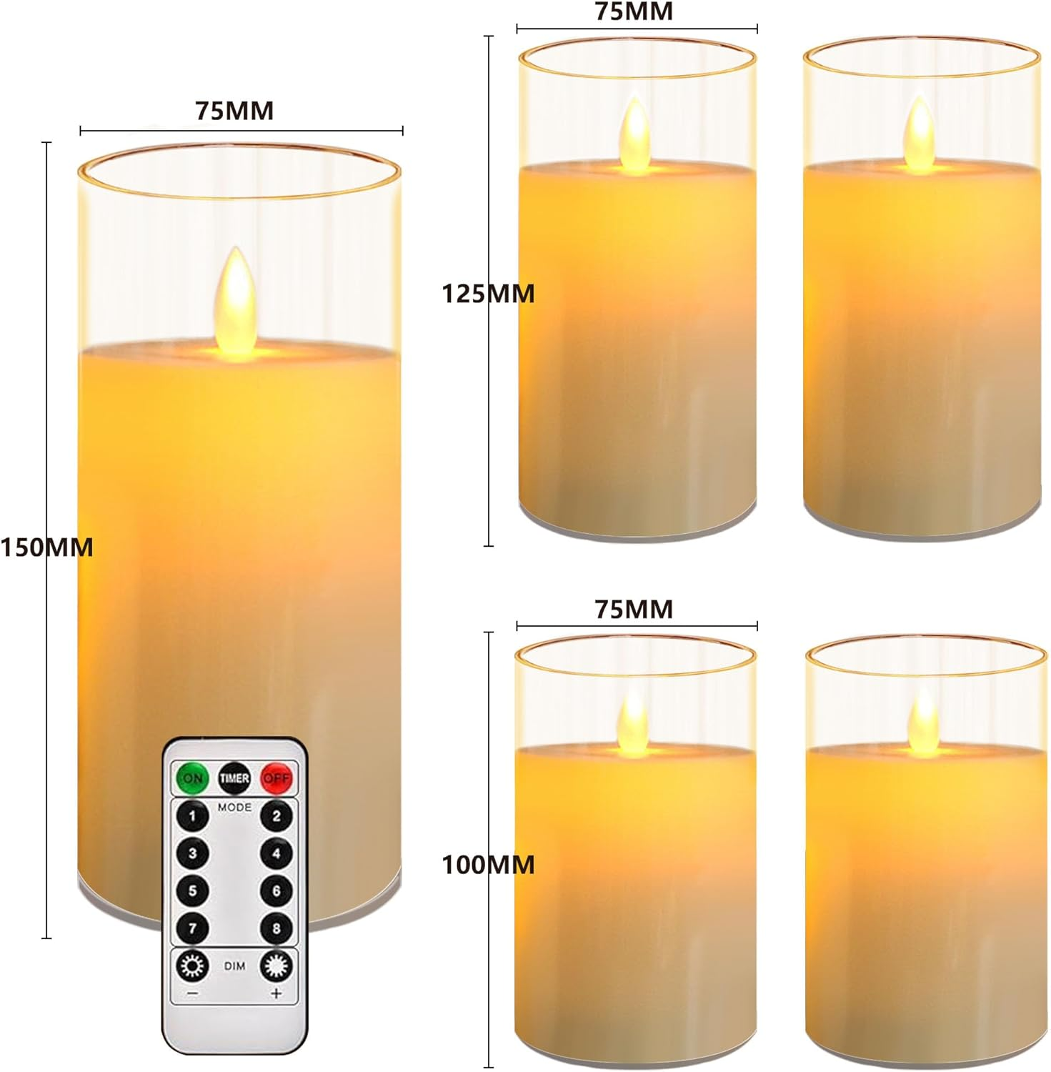 FRNYFREL Led Flameless Candles, Battery Operated Candles, Acrylic Flickering LED Pillar Candles with Remote Control and Timer, 3D Wick, D3" Xh4" 4" 5" 5" 6", Set of 5 image number 4