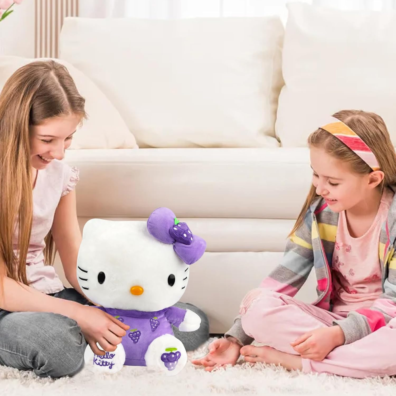 Hello-Kitty Plush Toy, Hello Kitty Cuddly Toy, 30 Cm Kawaii Cat Plush, Plush Large for Children, Plushie Toy for Girls, Birthday Party (Purple Grapes) image number 1
