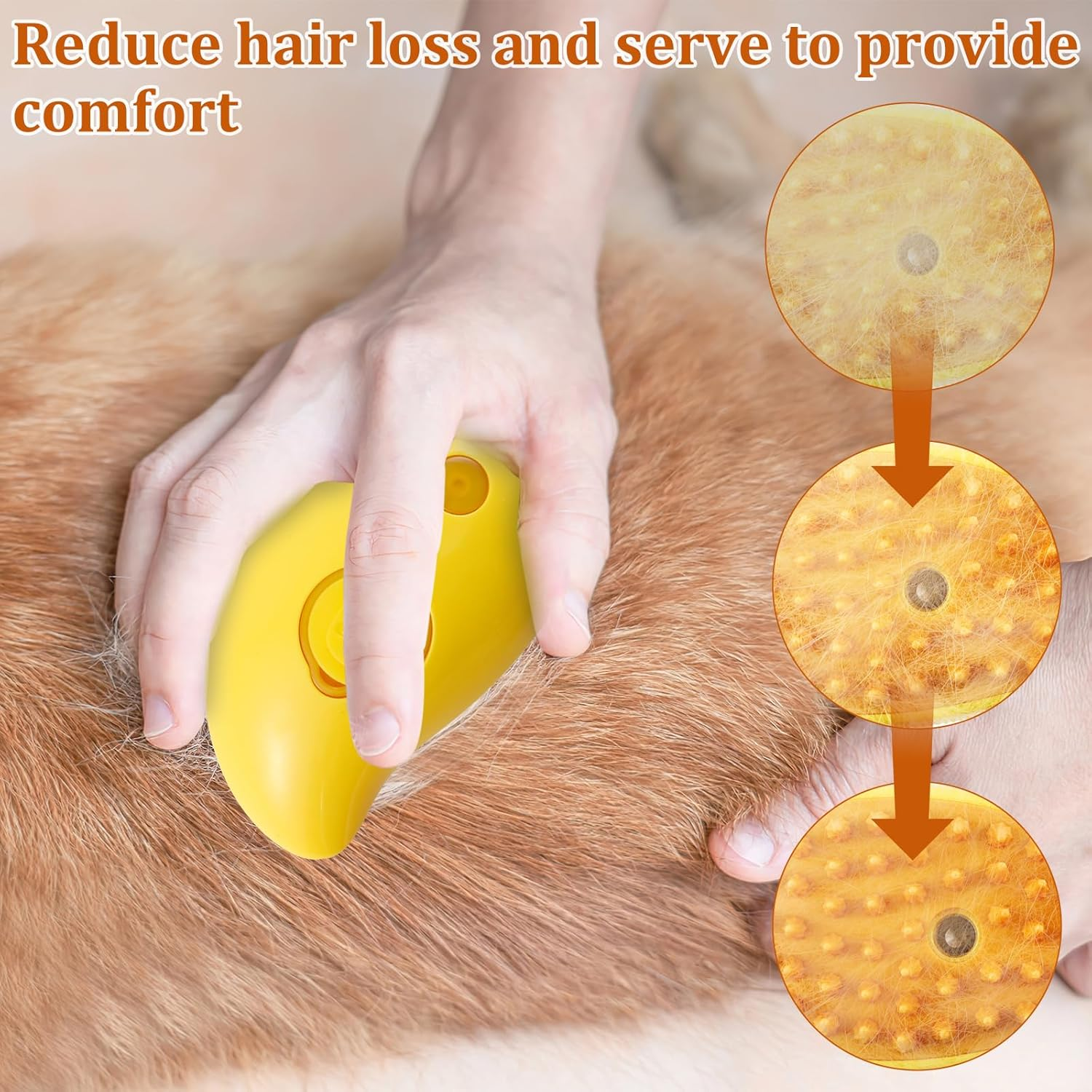 Steamy Cat Brush 3 in 1 Cat Steamy Brush USB Rechargeable Steamy Cat Brush for Shedding Efficient Cat Grooming Brush 4.5&times;2.6&times;2.4 Inch Cat Steam Brush Cat Steam Brush for Removing Tangled Loose Hair (Yellow) image number 1