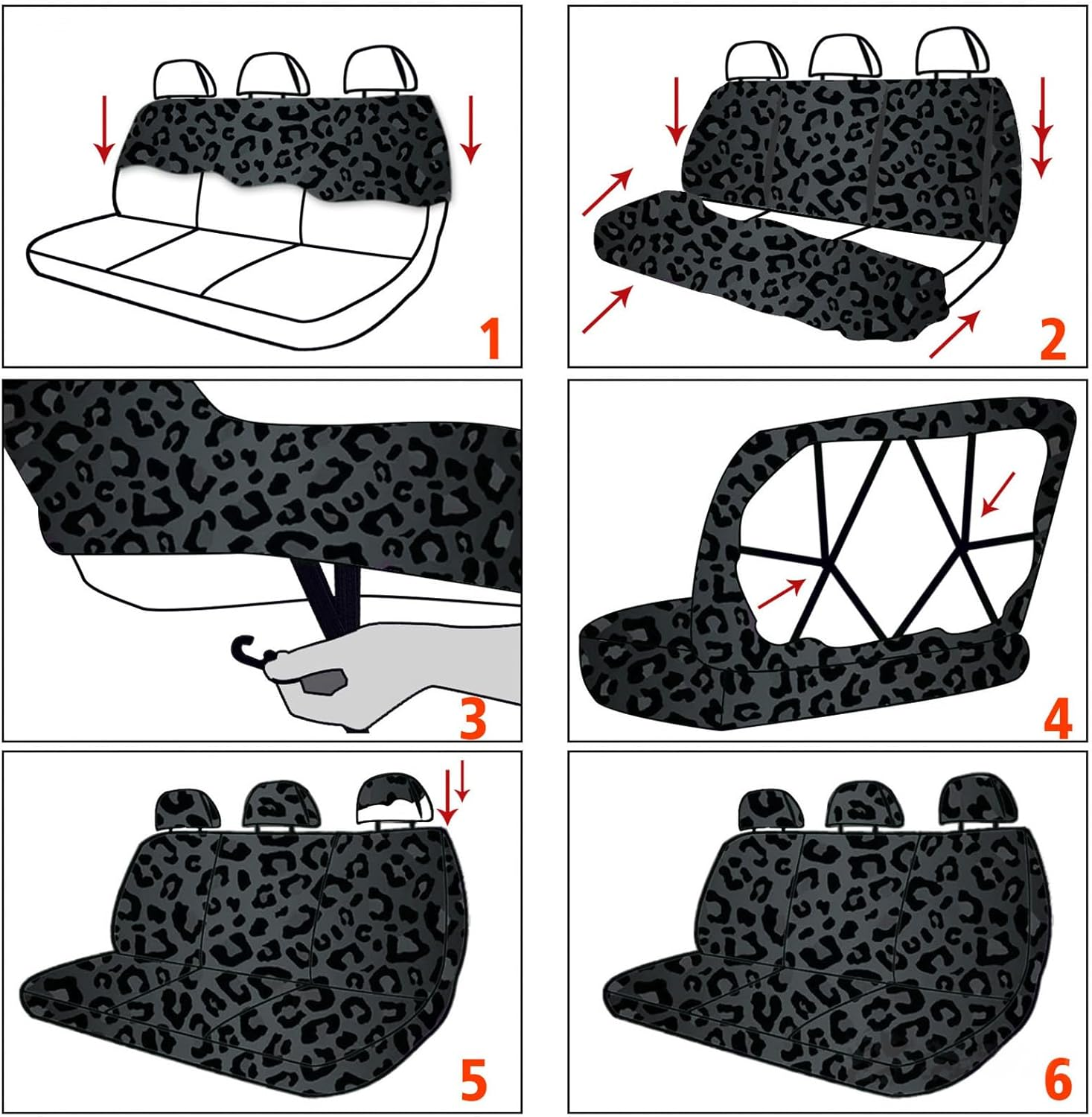 15 Pcs Black Leopard Print Printing Car Steering Wheel Cover Center Console Armrest Pad Headrest Seat Belt Cover Handbrake Cover Keychain Coaster Full Set Car SUV